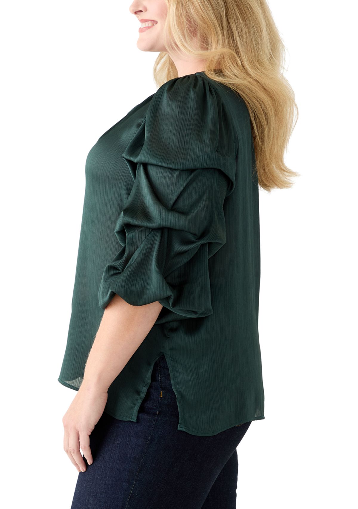 Plus Size Long Bubble Sleeve with Front Keyhole Blouse