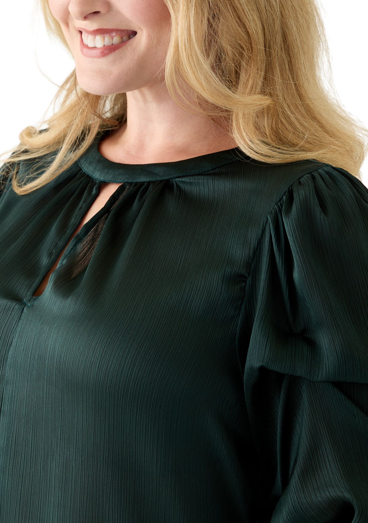 Plus Size Long Bubble Sleeve with Front Keyhole Blouse