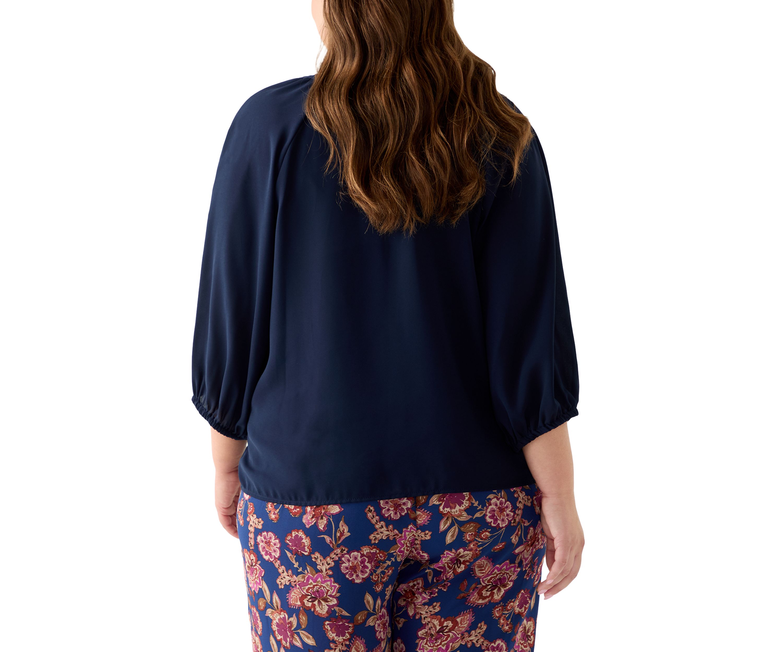 Plus Size Long Sleeve V-Neck Button Front Blouse
