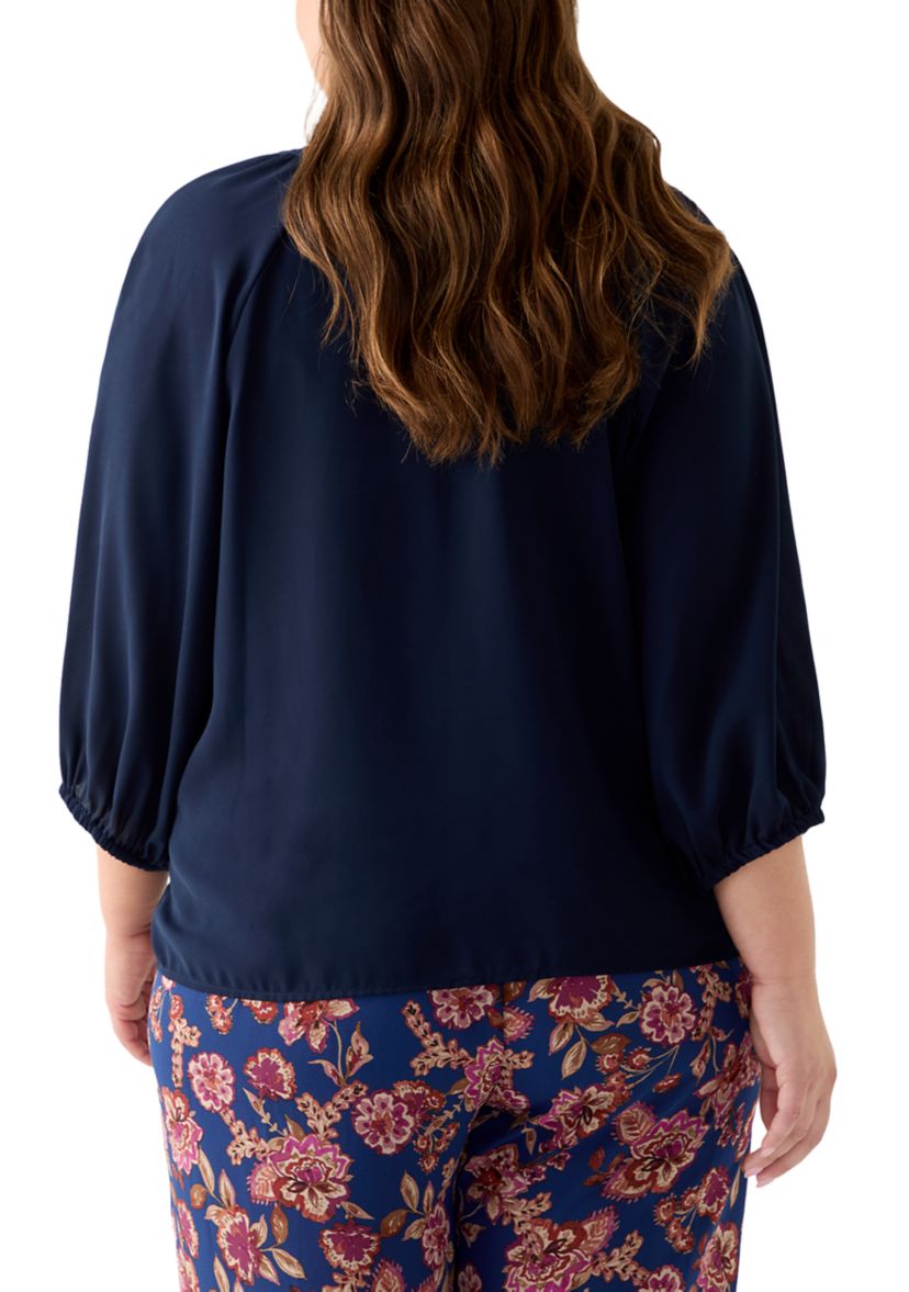 Plus Size Long Sleeve V-Neck Button Front Blouse