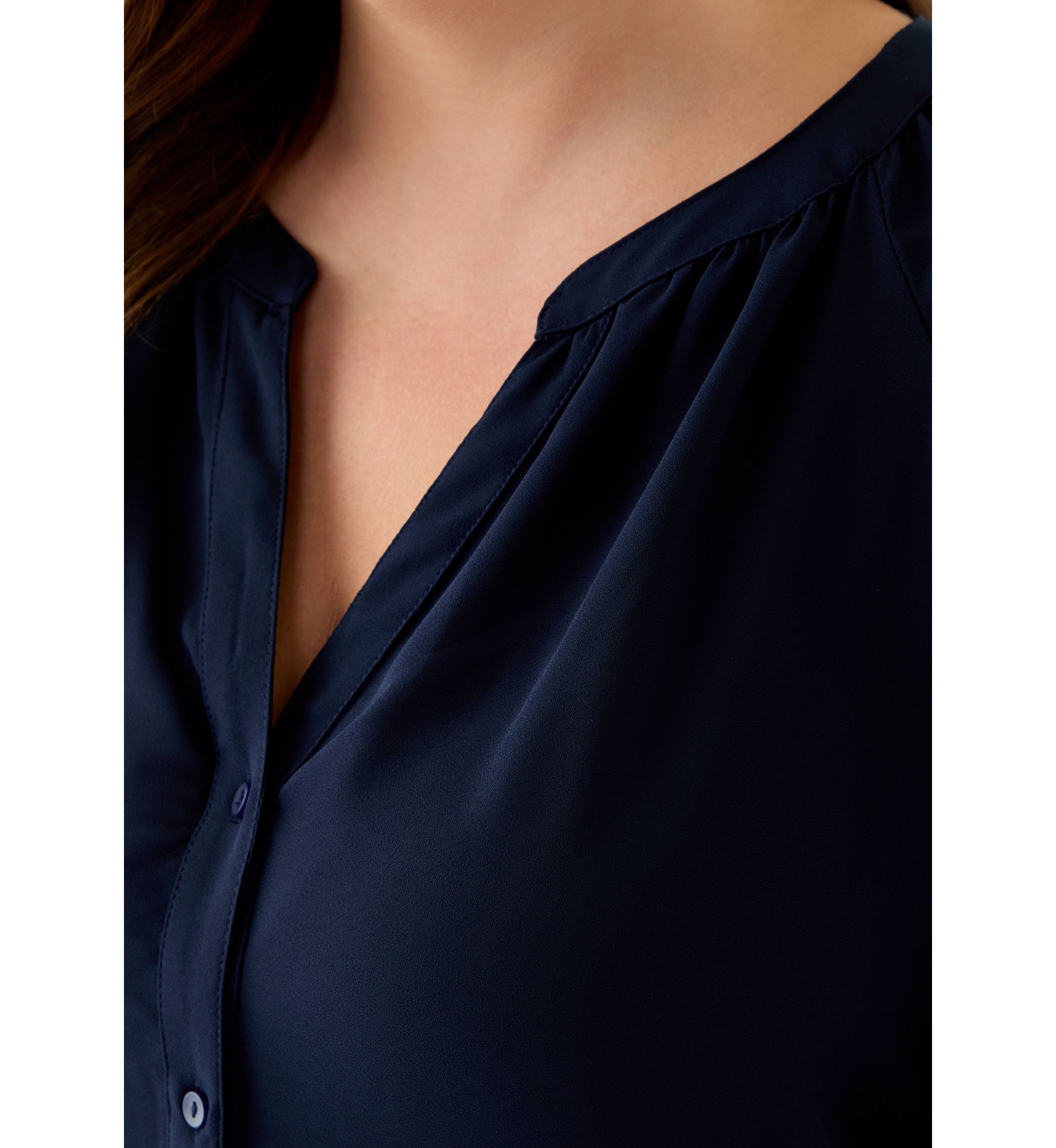 Plus Size Long Sleeve V-Neck Button Front Blouse