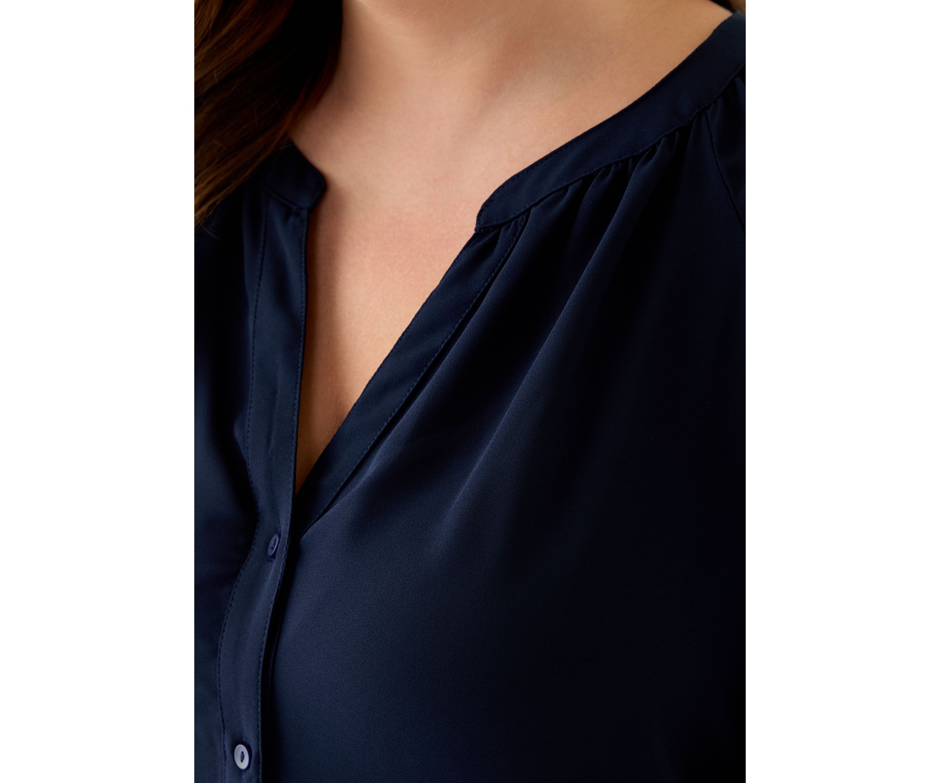 Plus Size Long Sleeve V-Neck Button Front Blouse