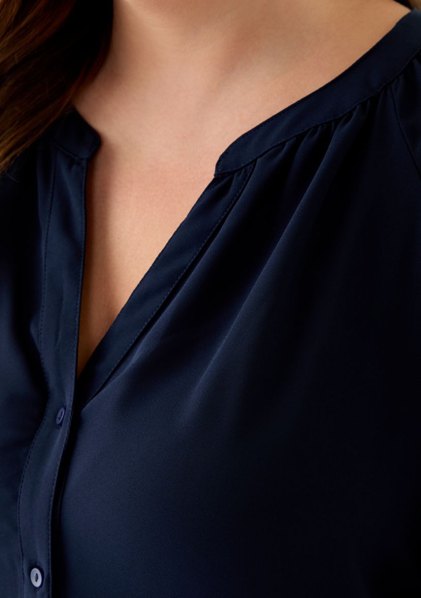 Plus Size Long Sleeve V-Neck Button Front Blouse