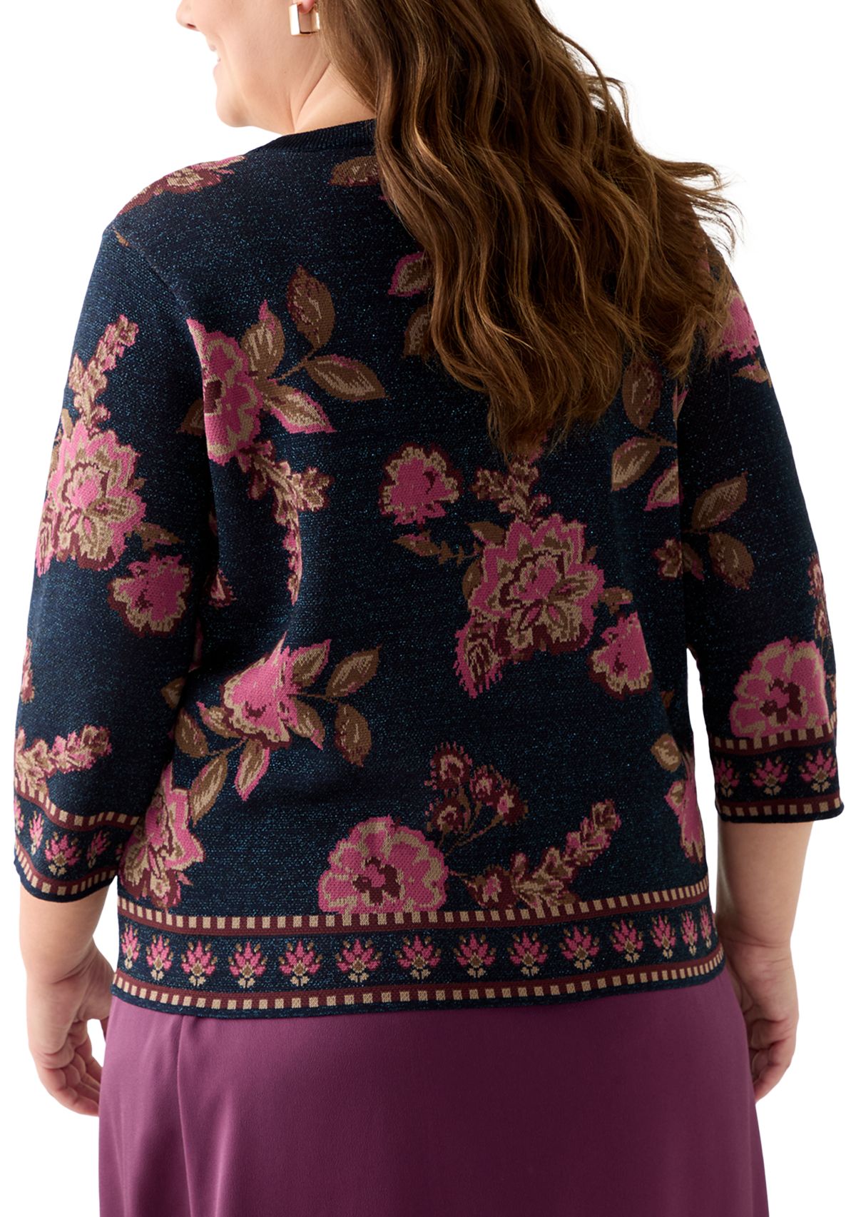 Plus Size Elbow Sleeve Printed Sweater 