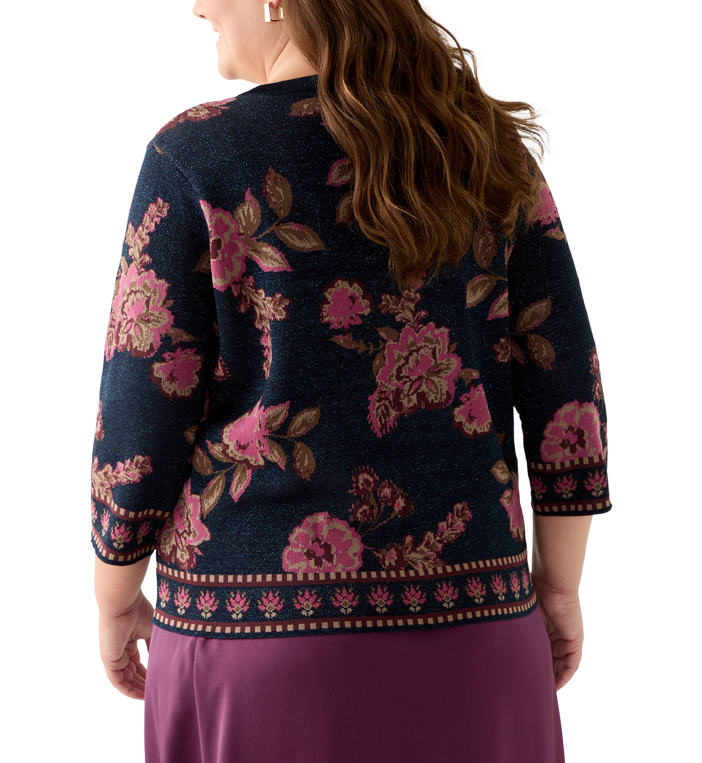 Plus Size Elbow Sleeve Printed Sweater 