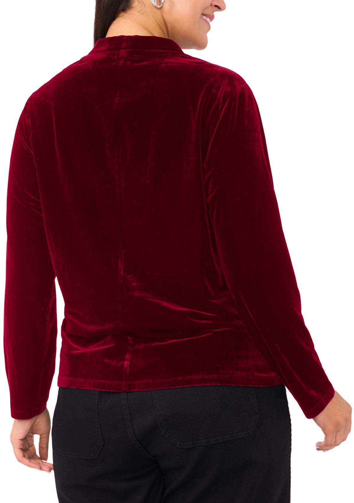 Plus Size Long Sleeve Wrap Front Velvet Blouse