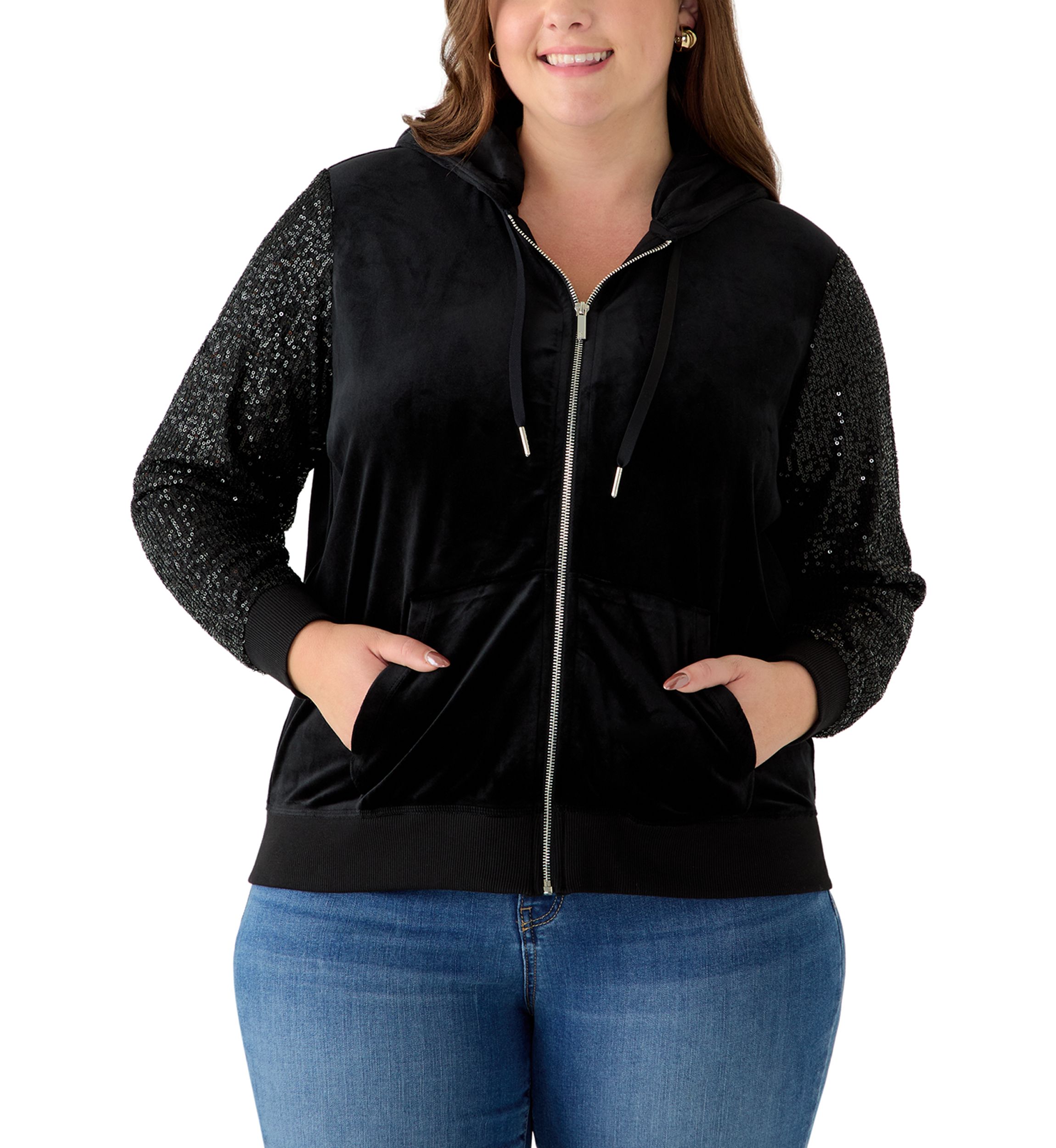 Vince Camuto Plus Size Velour Zip Front Hoodie | Belk