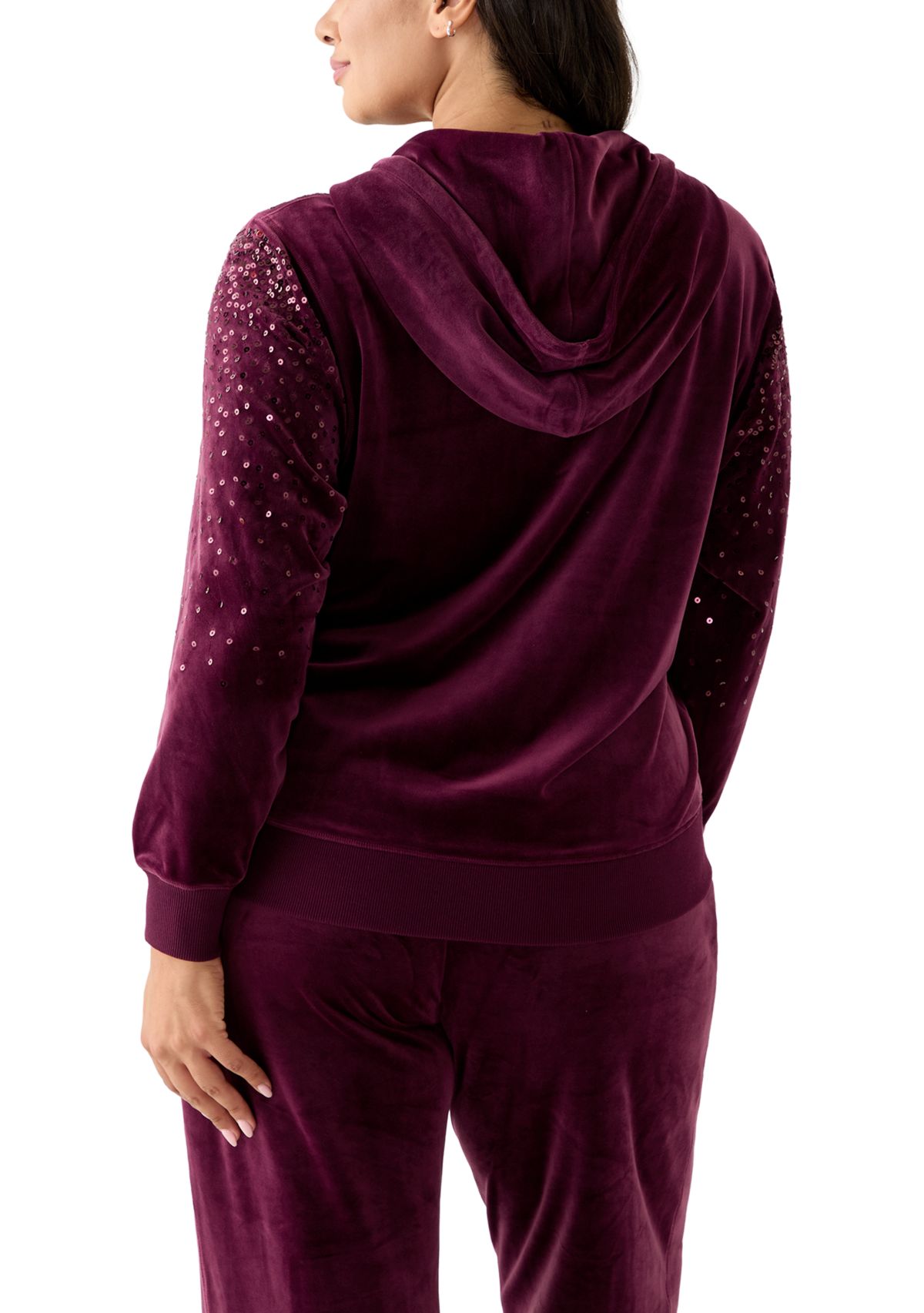 Plus Size Velour Zip Front Hoodie with Rhinestones