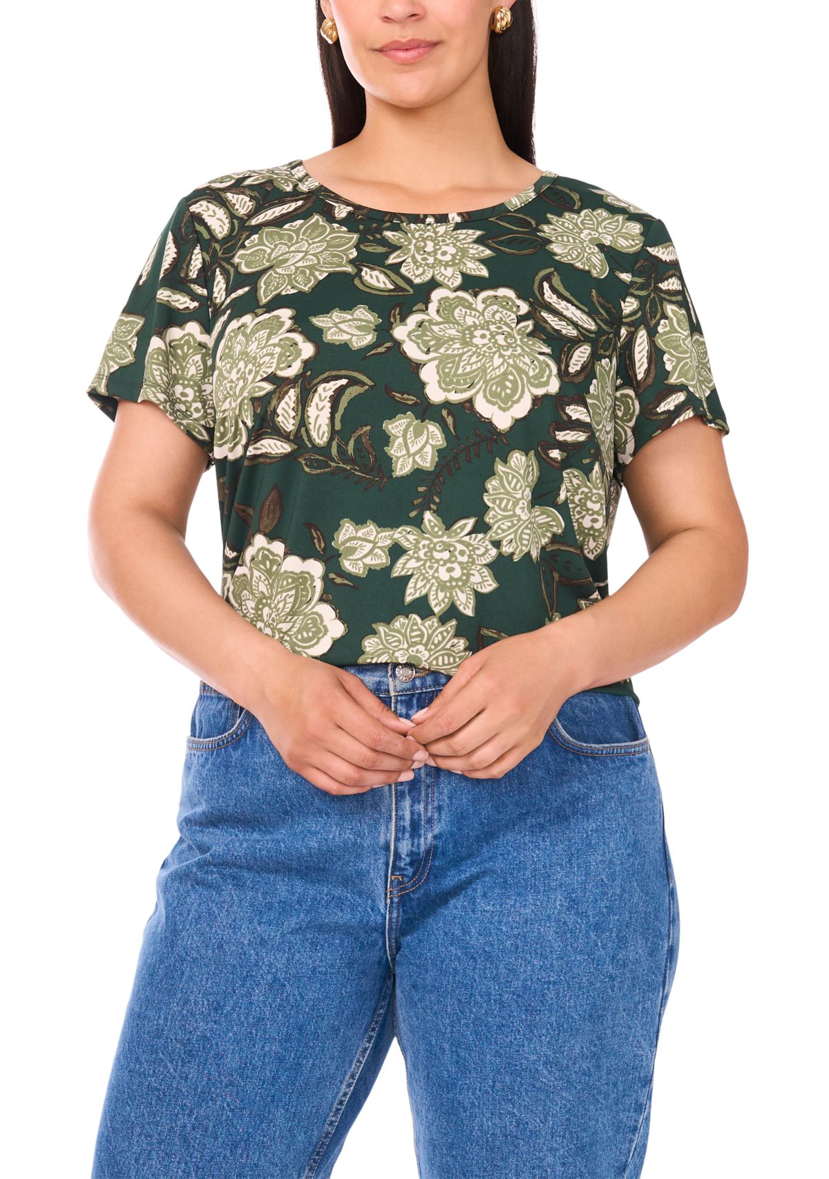 Plus Size Crewneck Short Sleeve Split Back T-Shirt 