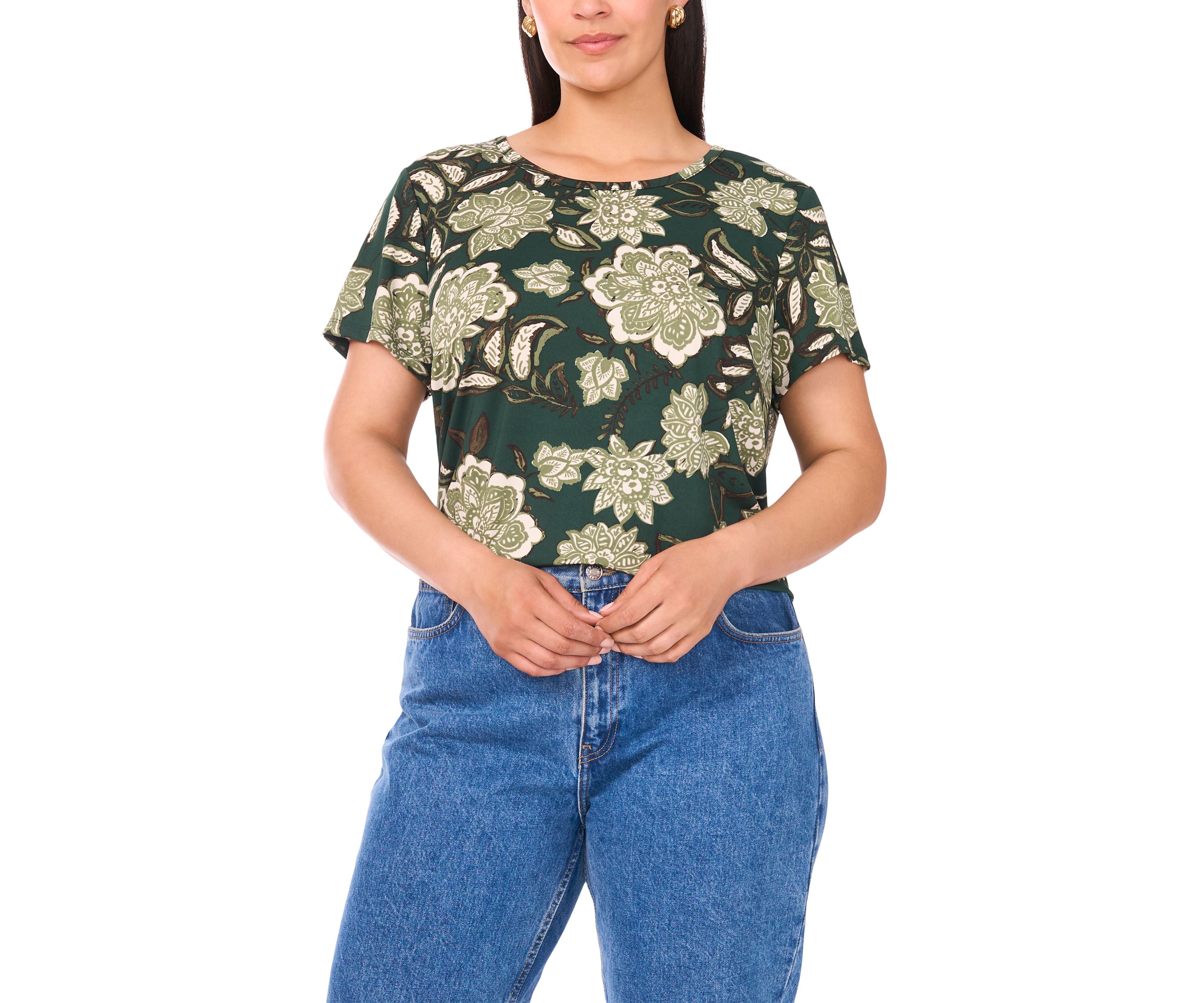 Plus Size Crewneck Short Sleeve Split Back T-Shirt 