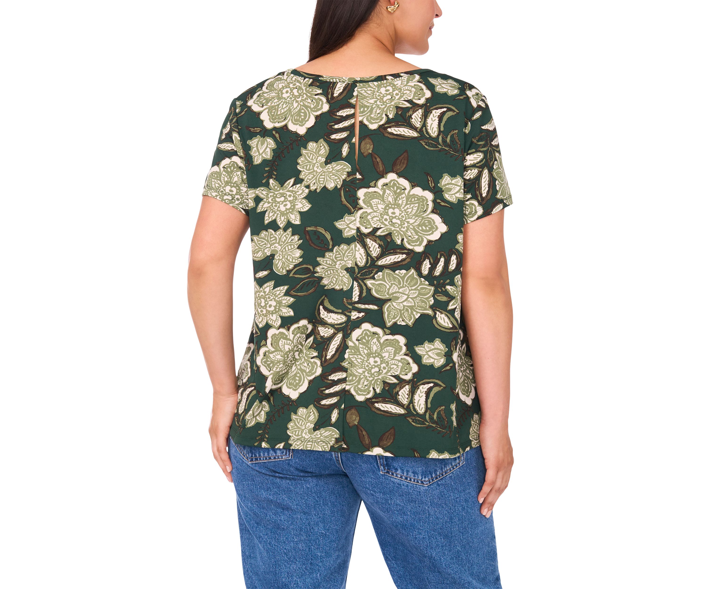 Plus Size Crewneck Short Sleeve Split Back T-Shirt 