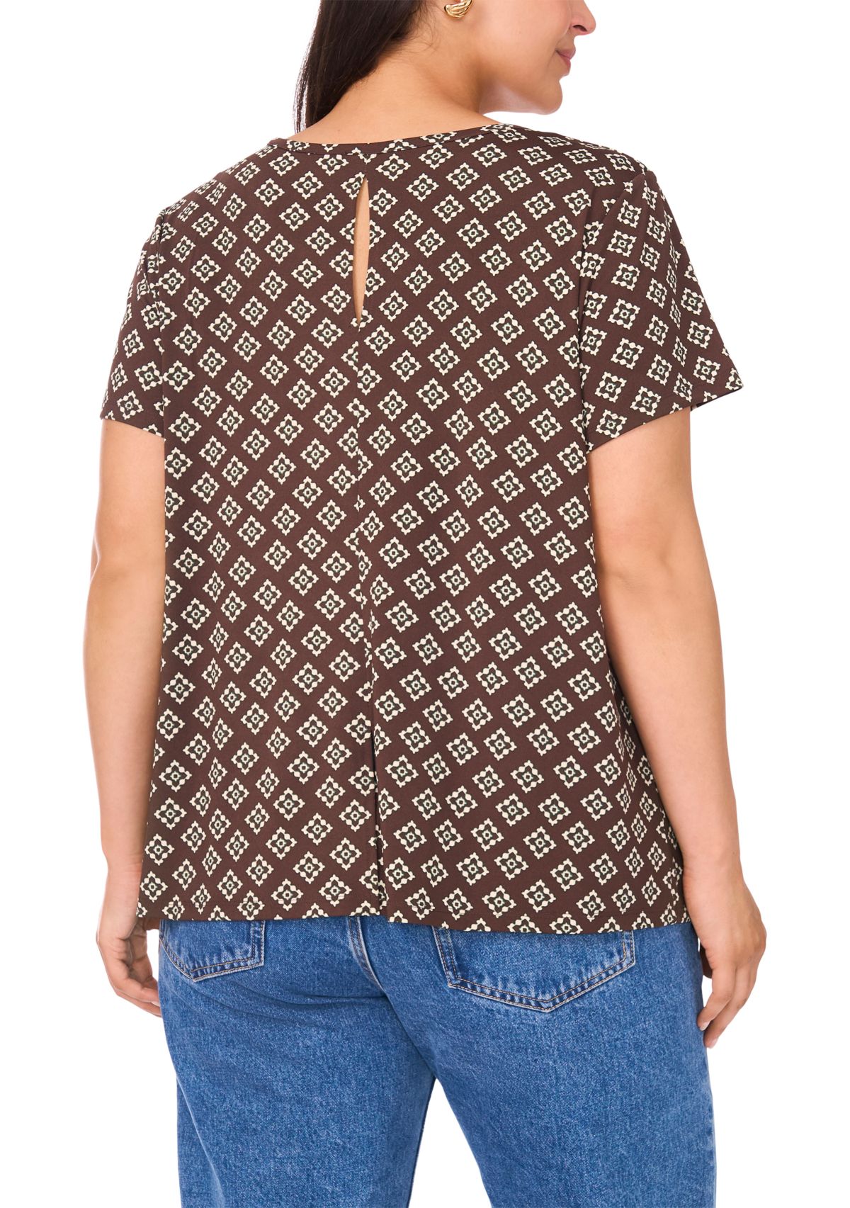 Plus Size Crewneck Short Sleeve Split Back T-Shirt 