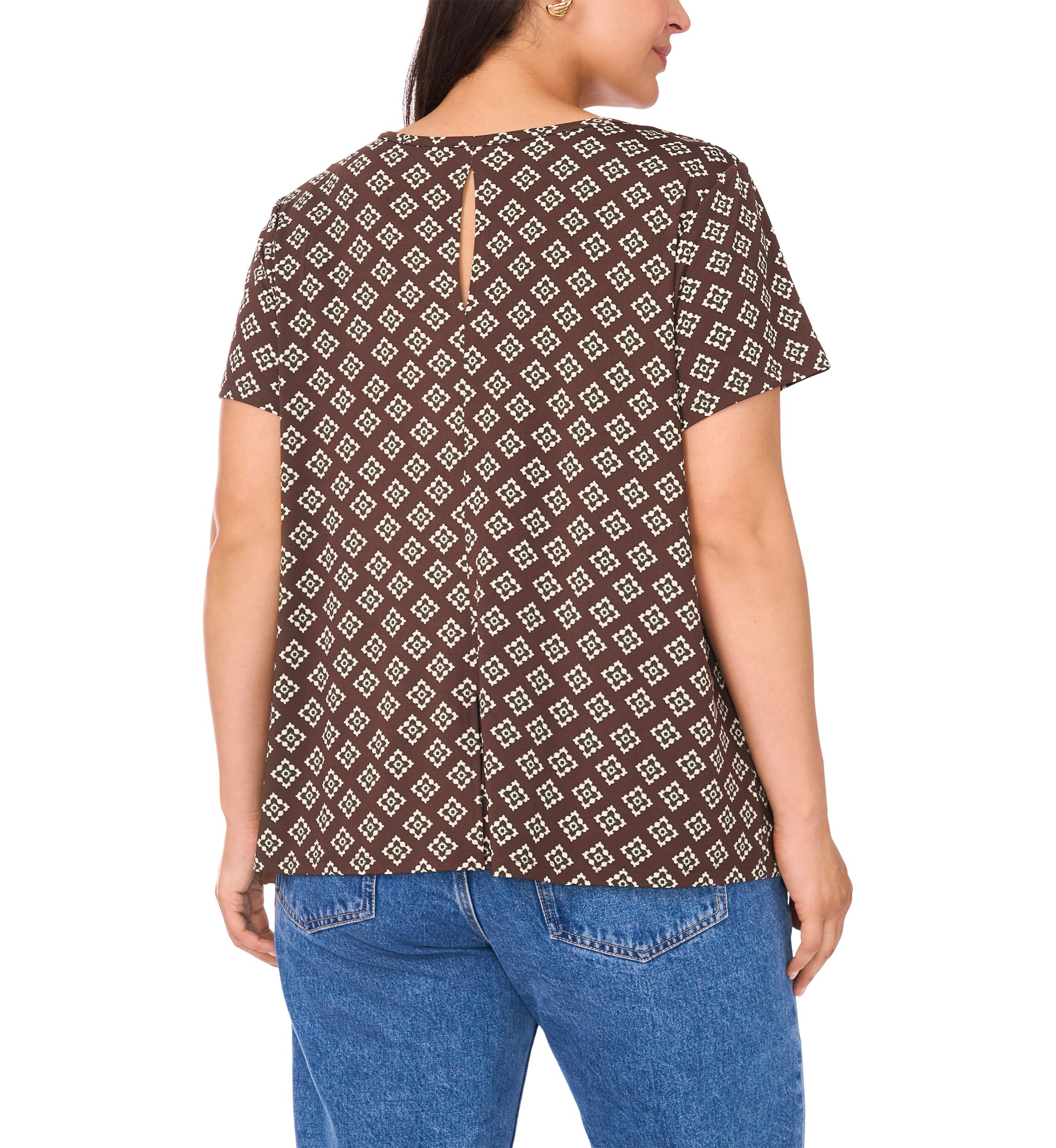 Plus Size Crewneck Short Sleeve Split Back T-Shirt 