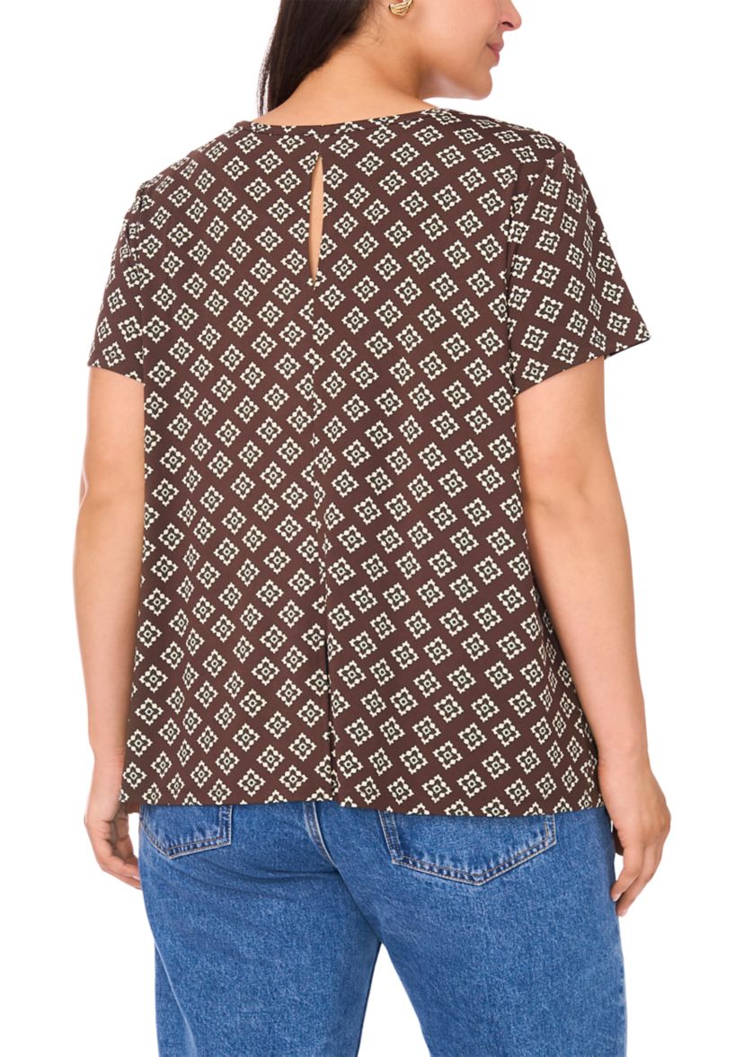 Plus Size Crewneck Short Sleeve Split Back T-Shirt 
