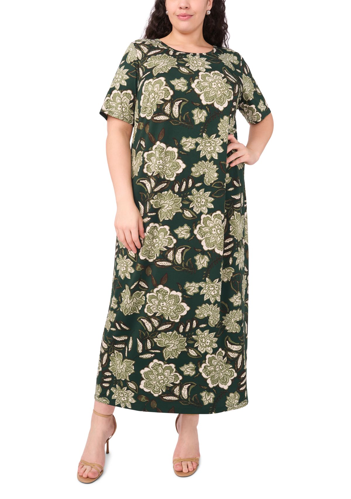 Plus Size Short Sleeve Crew Neck Maxi Dress