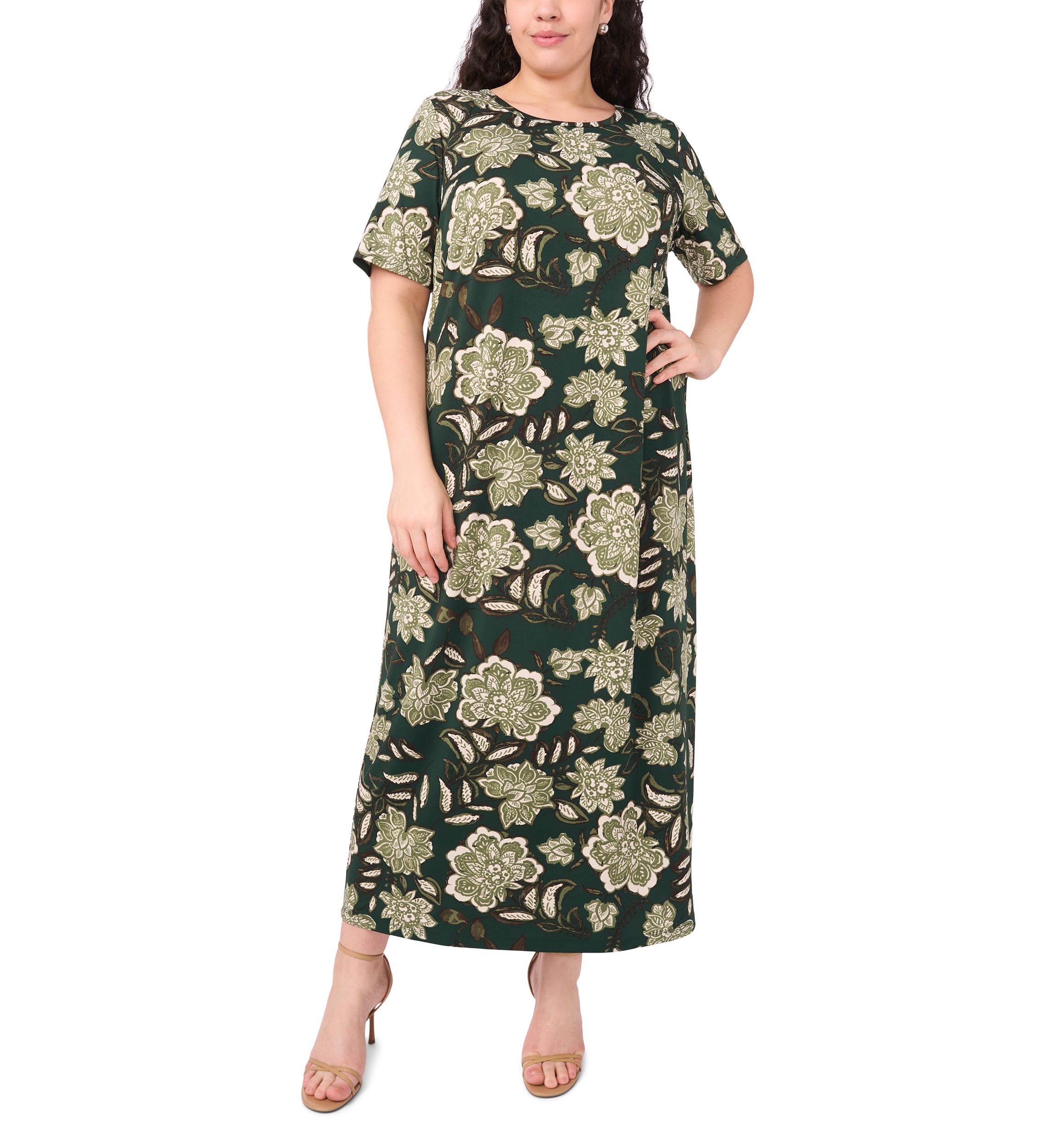 Plus Size Short Sleeve Crew Neck Maxi Dress