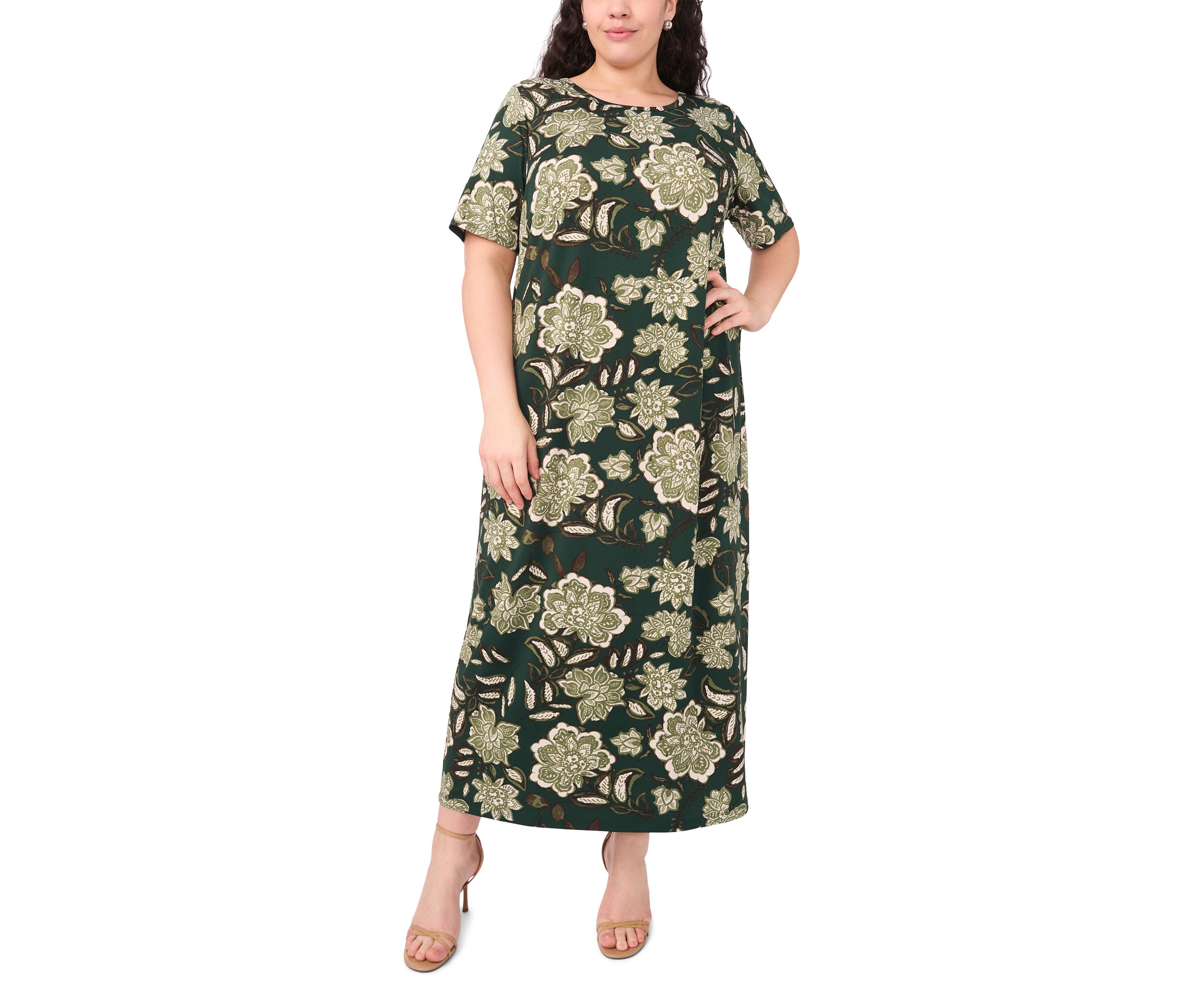 Plus Size Short Sleeve Crew Neck Maxi Dress
