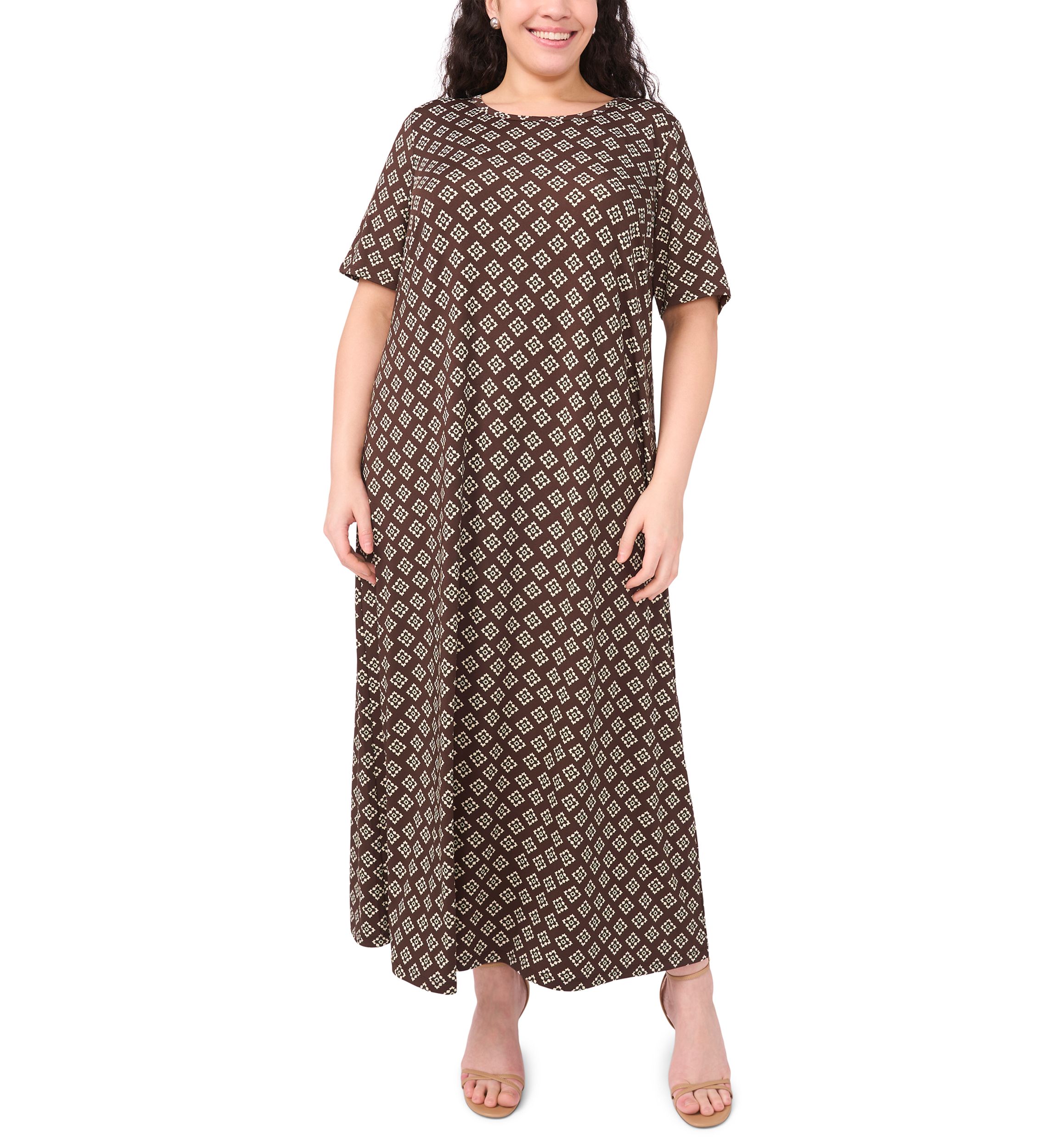 Plus Size Short Sleeve Crew Neck Maxi Dress