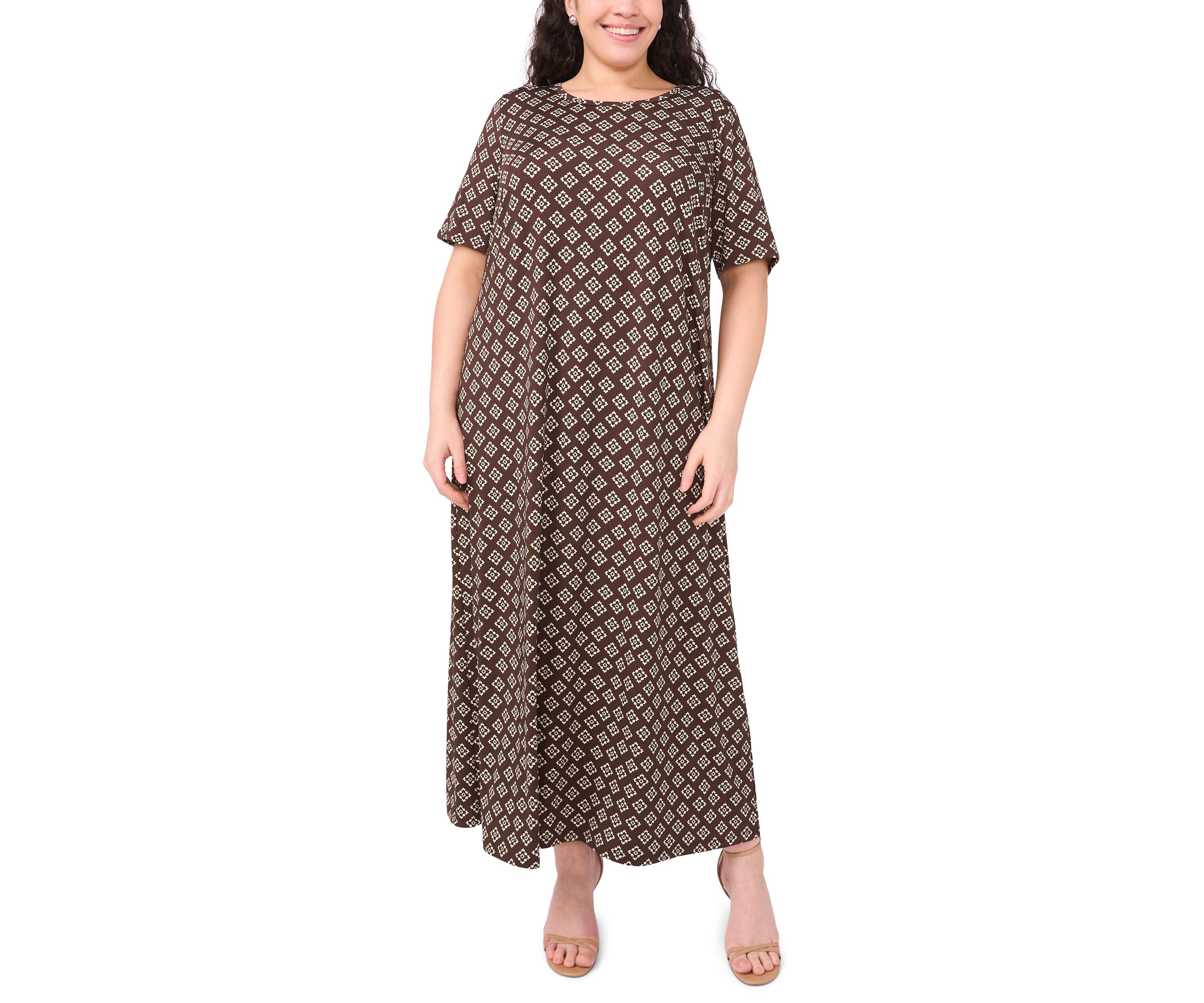 Plus Size Short Sleeve Crew Neck Maxi Dress