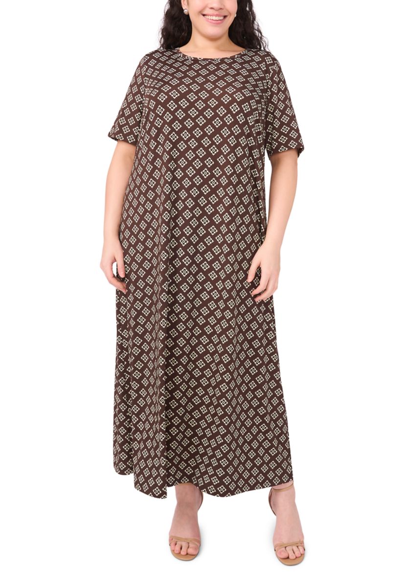 Plus Size Short Sleeve Crew Neck Maxi Dress