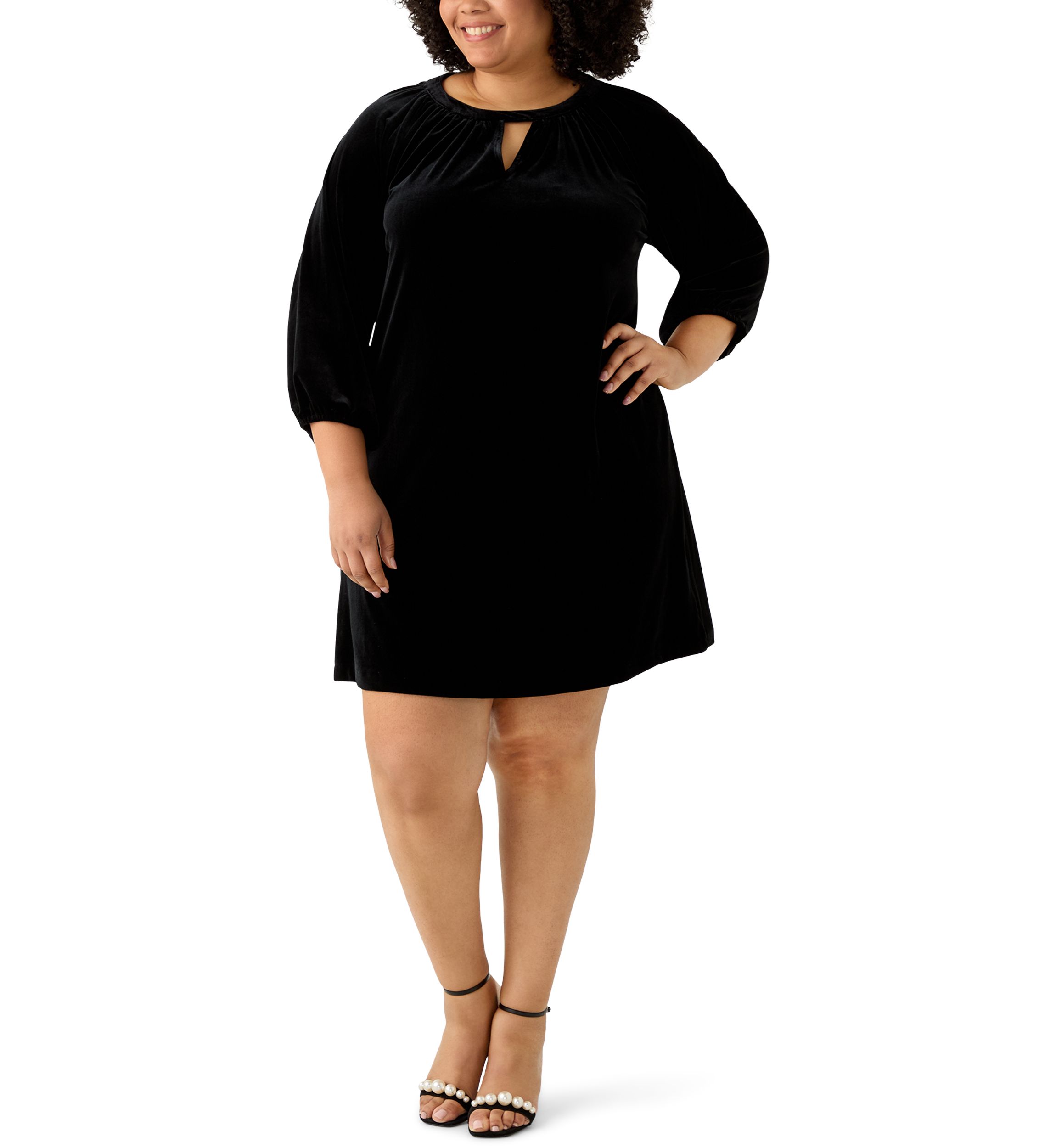 vince camuto plus cocktail dresses Vince Camuto Women's Plus Size Sequined Flounce-Sleeve Mini Dress Rich  Black 3X