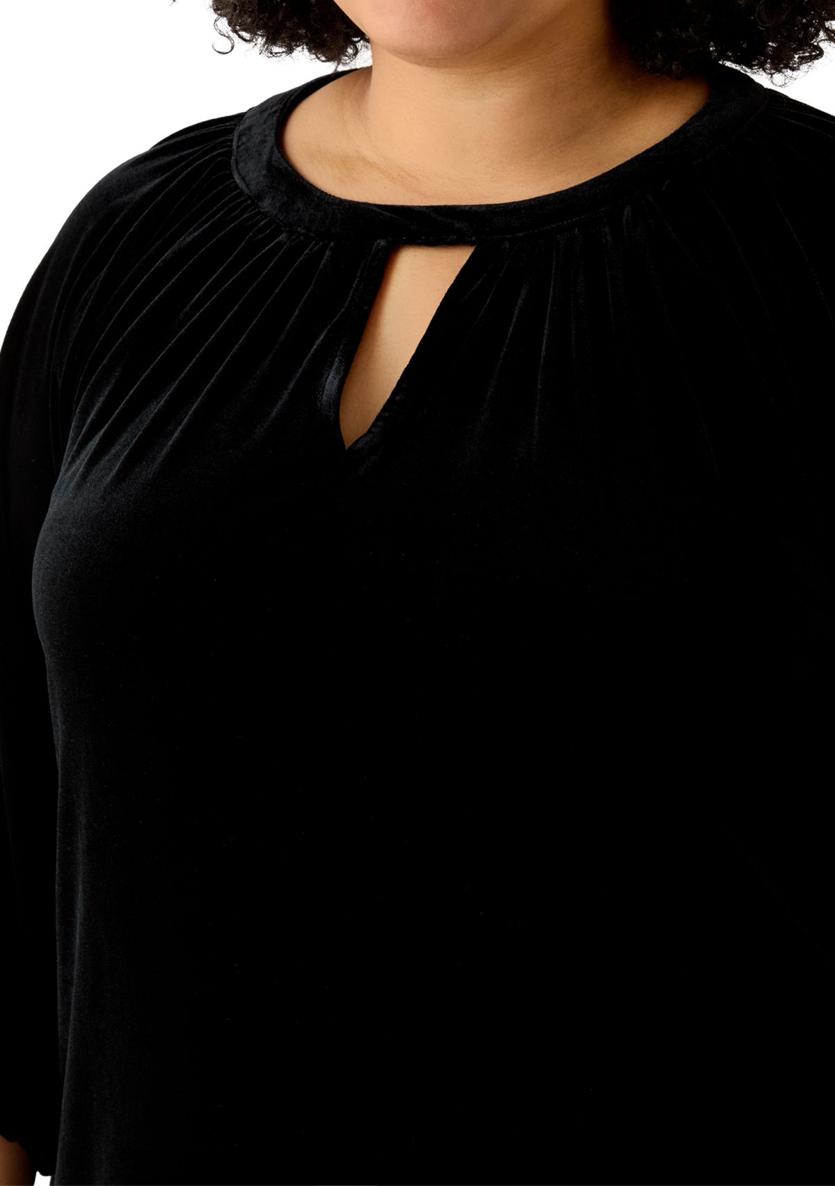 Plus Size Puff Sleeve Keyhole Velvet Dress