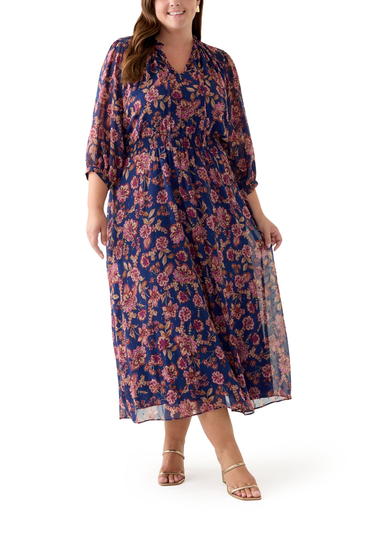 Plus Size 3/4 Puff Sleeve Maxi Dress 