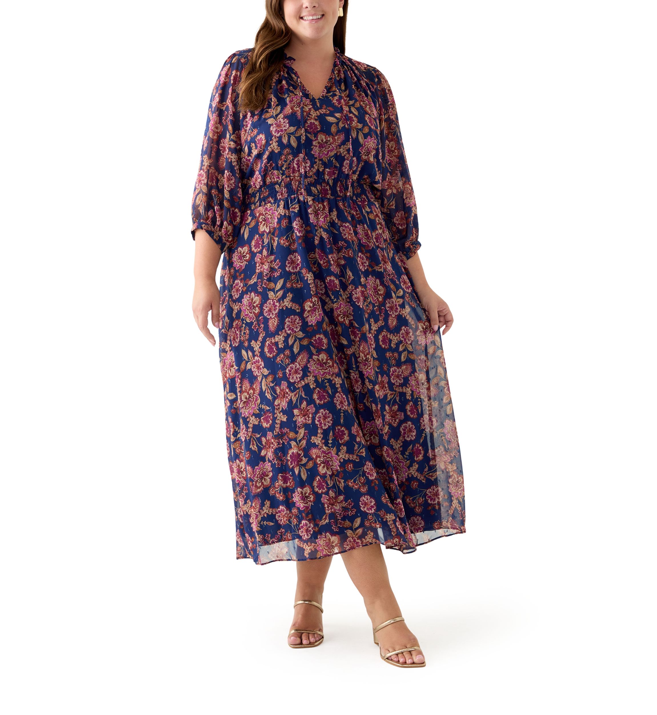 Plus Size 3/4 Puff Sleeve Maxi Dress 