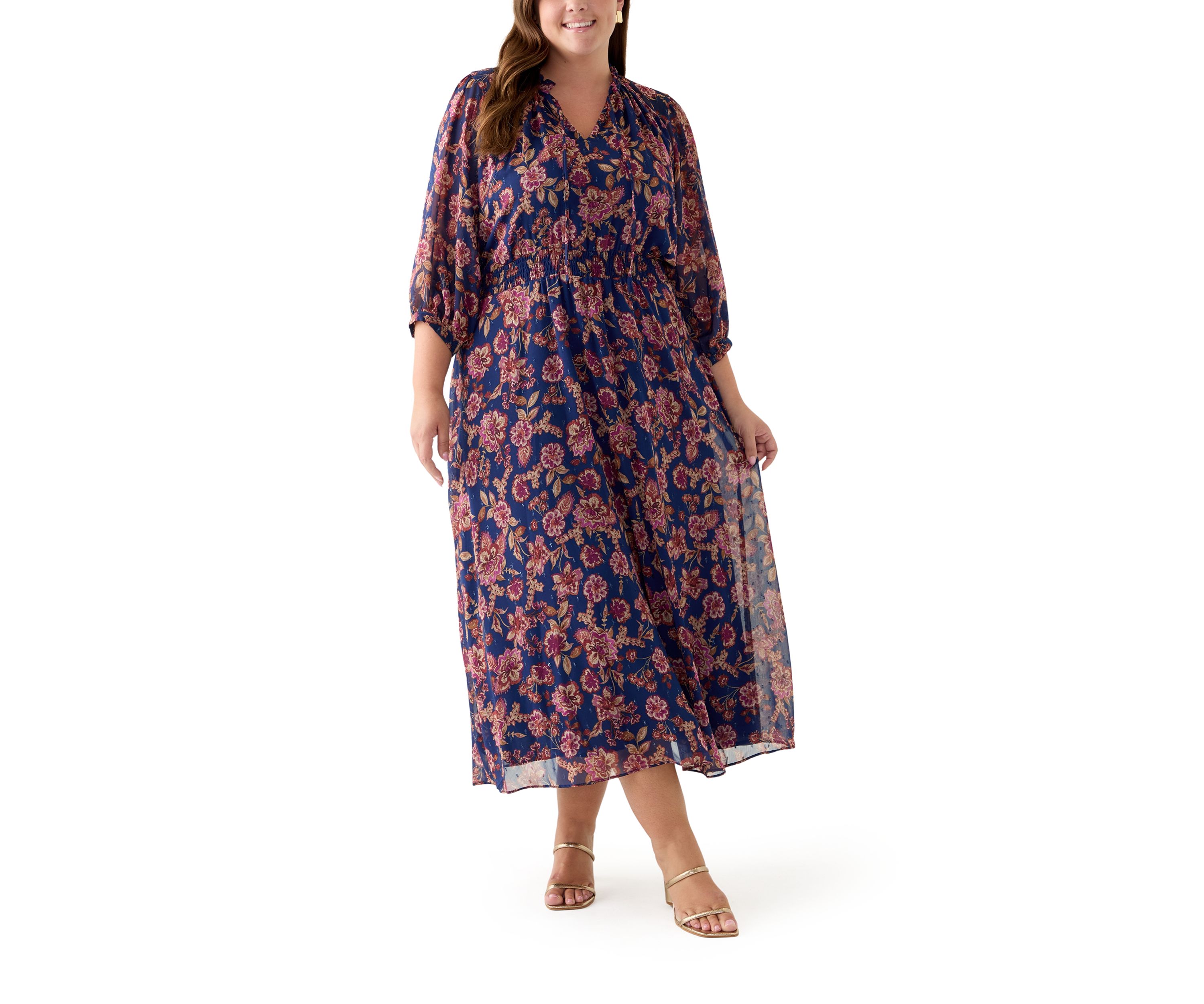 Plus Size 3/4 Puff Sleeve Maxi Dress 