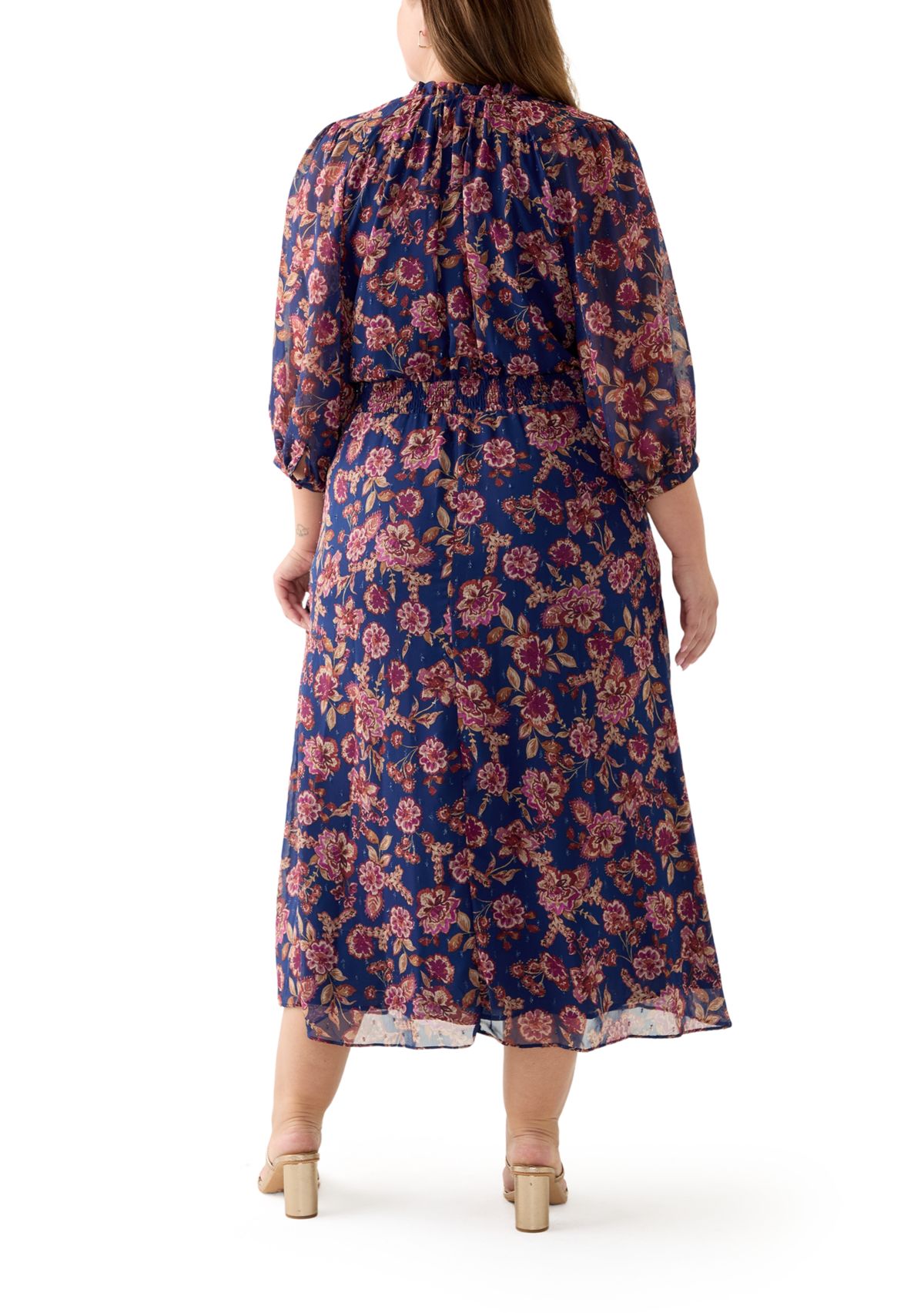 Plus Size 3/4 Puff Sleeve Maxi Dress 