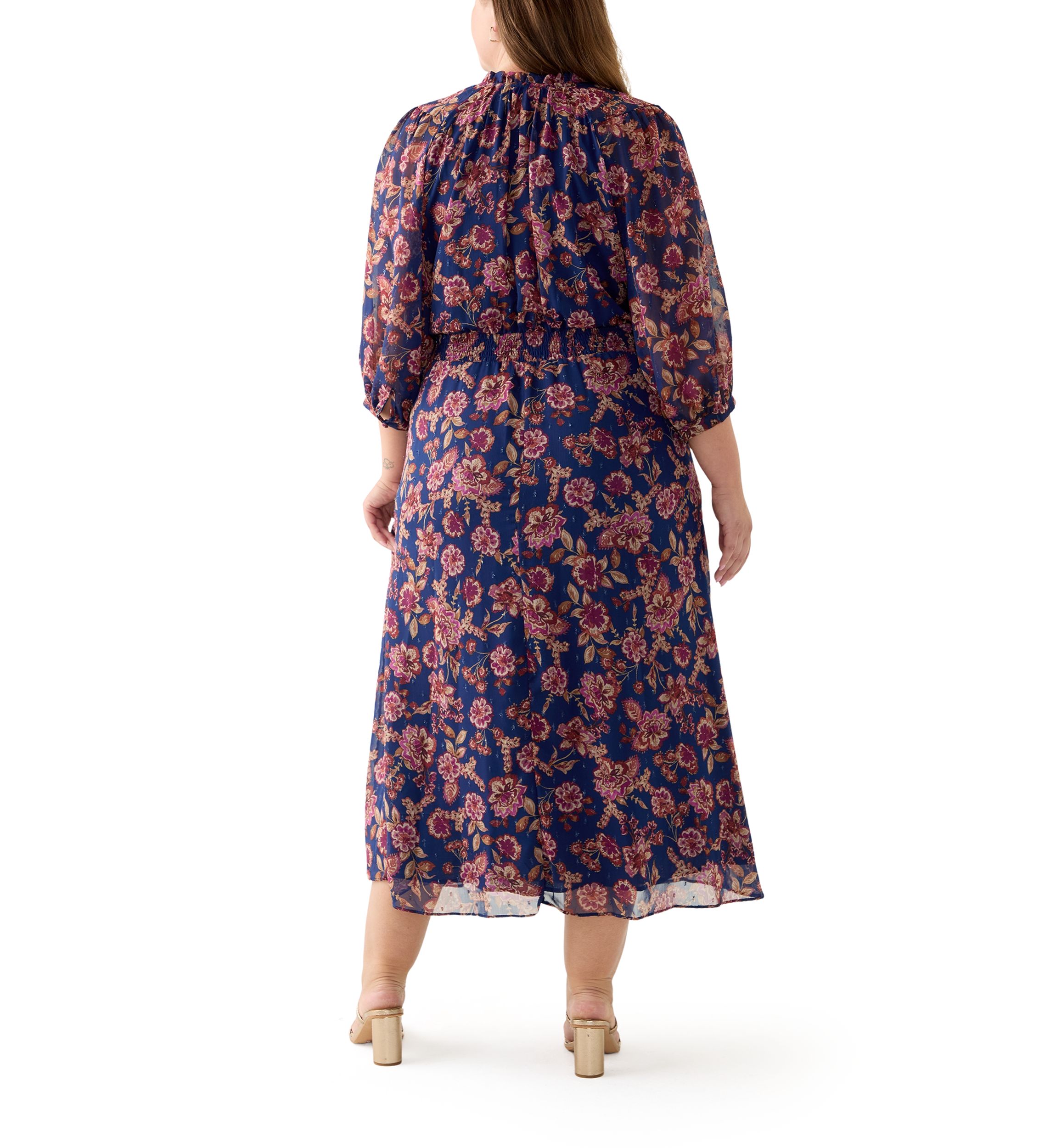 Plus Size 3/4 Puff Sleeve Maxi Dress 