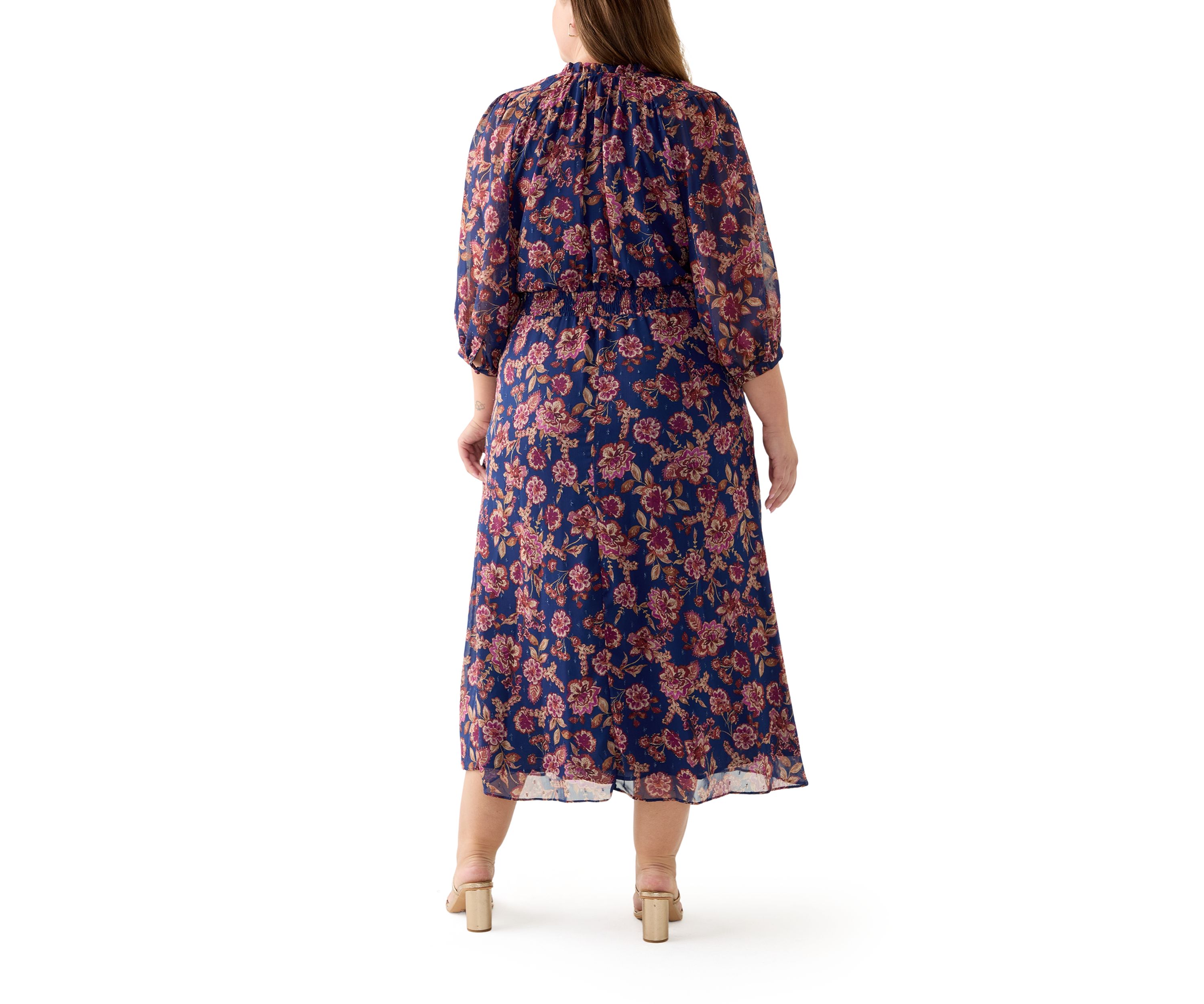 Plus Size 3/4 Puff Sleeve Maxi Dress 