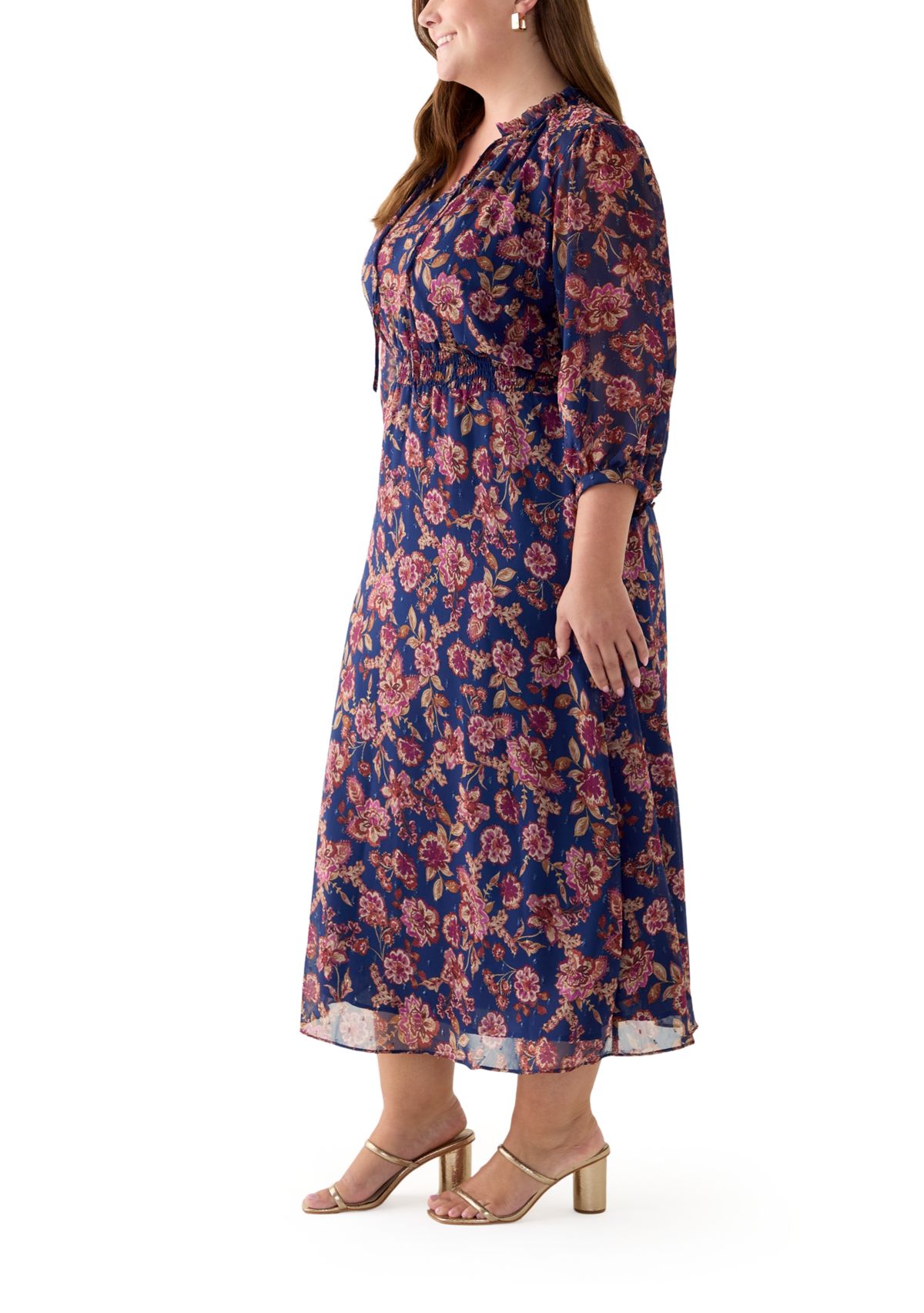 Plus Size 3/4 Puff Sleeve Maxi Dress 