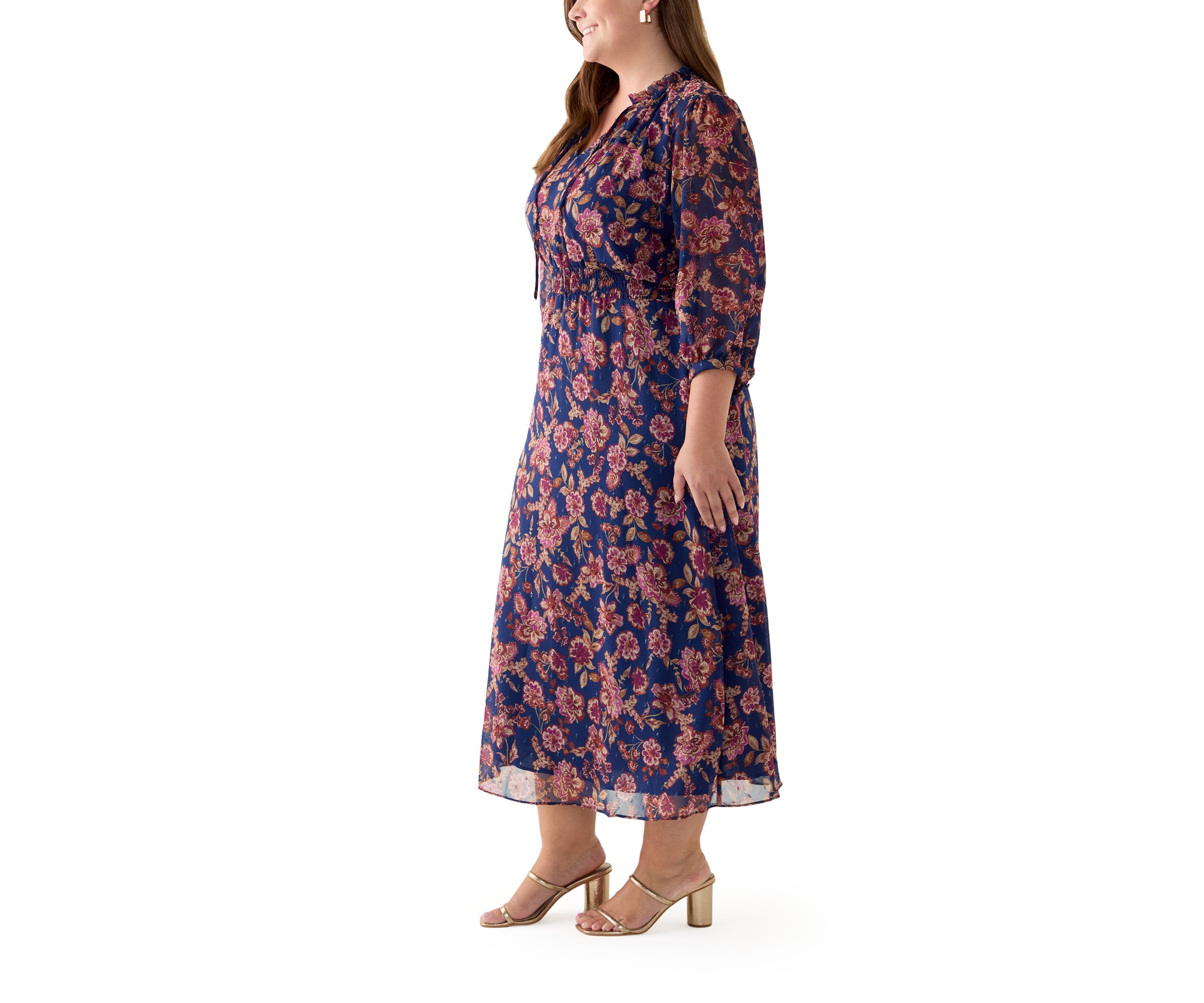 Plus Size 3/4 Puff Sleeve Maxi Dress 