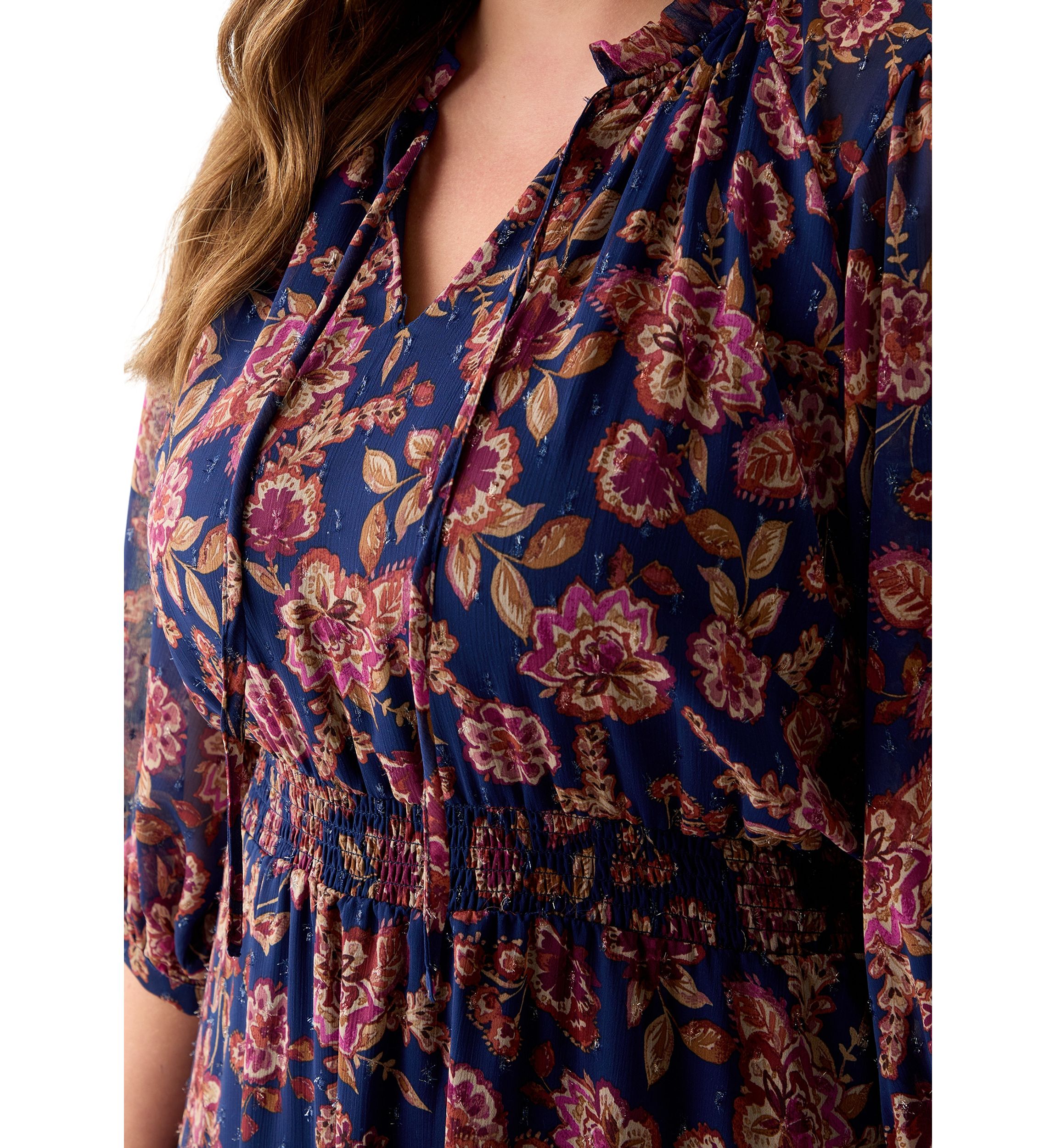 Plus Size 3/4 Puff Sleeve Maxi Dress 