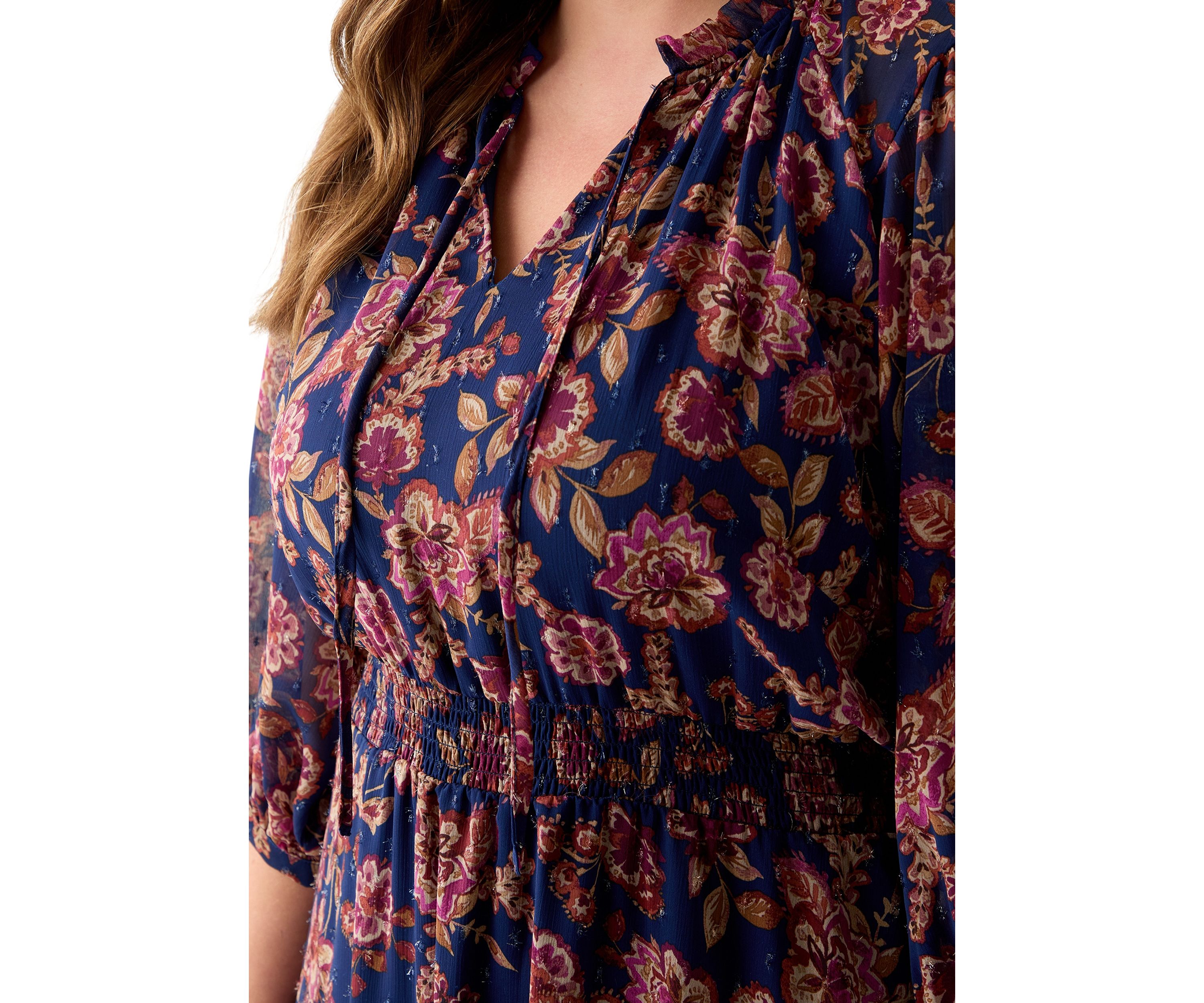Plus Size 3/4 Puff Sleeve Maxi Dress 