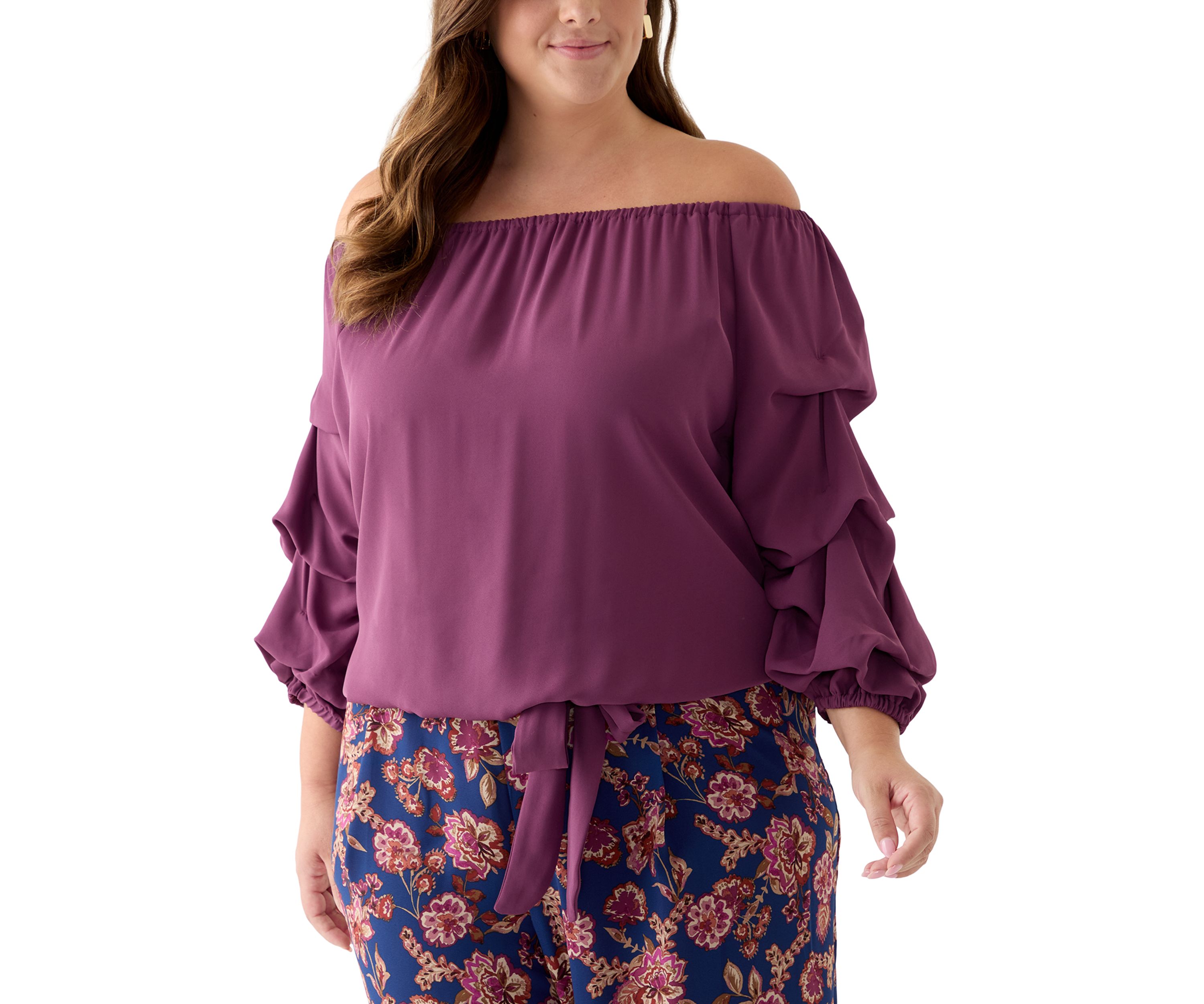 Plus Size Off the Shoulder Bubble Sleeve Top 