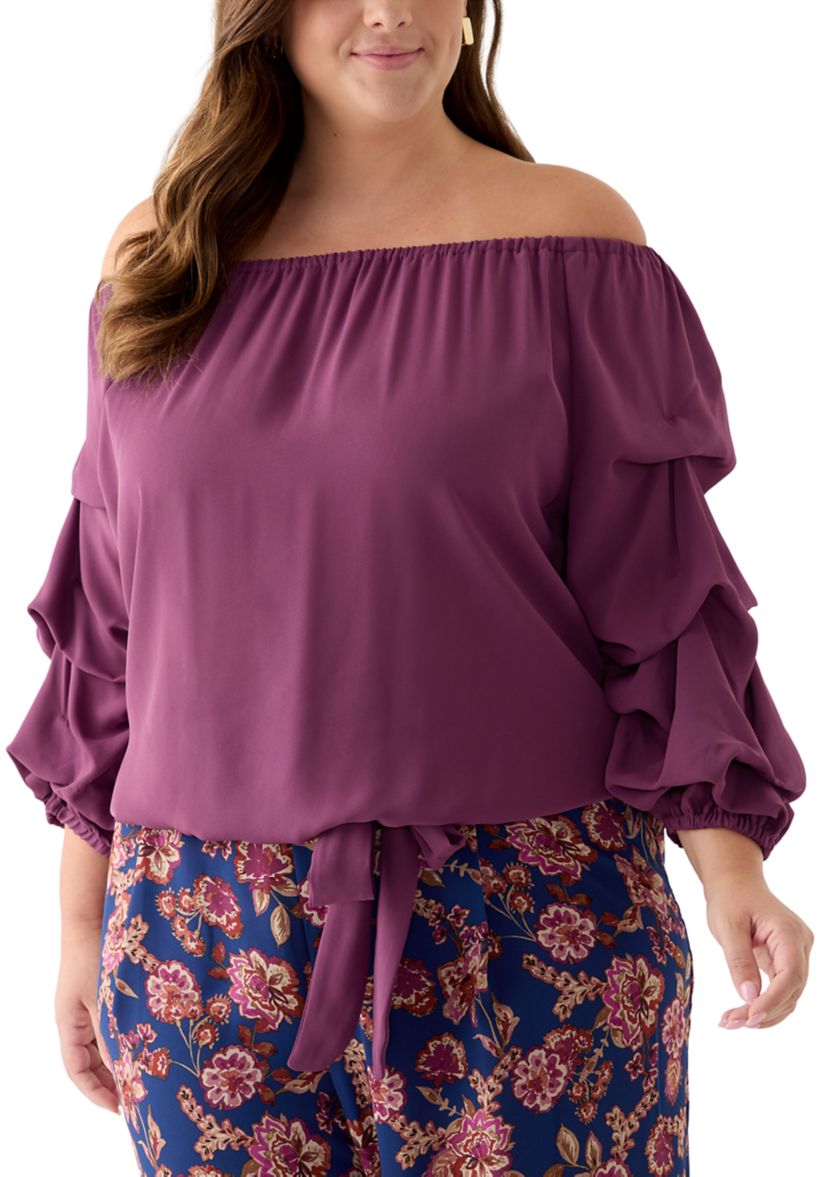 Plus Size Off the Shoulder Bubble Sleeve Top 