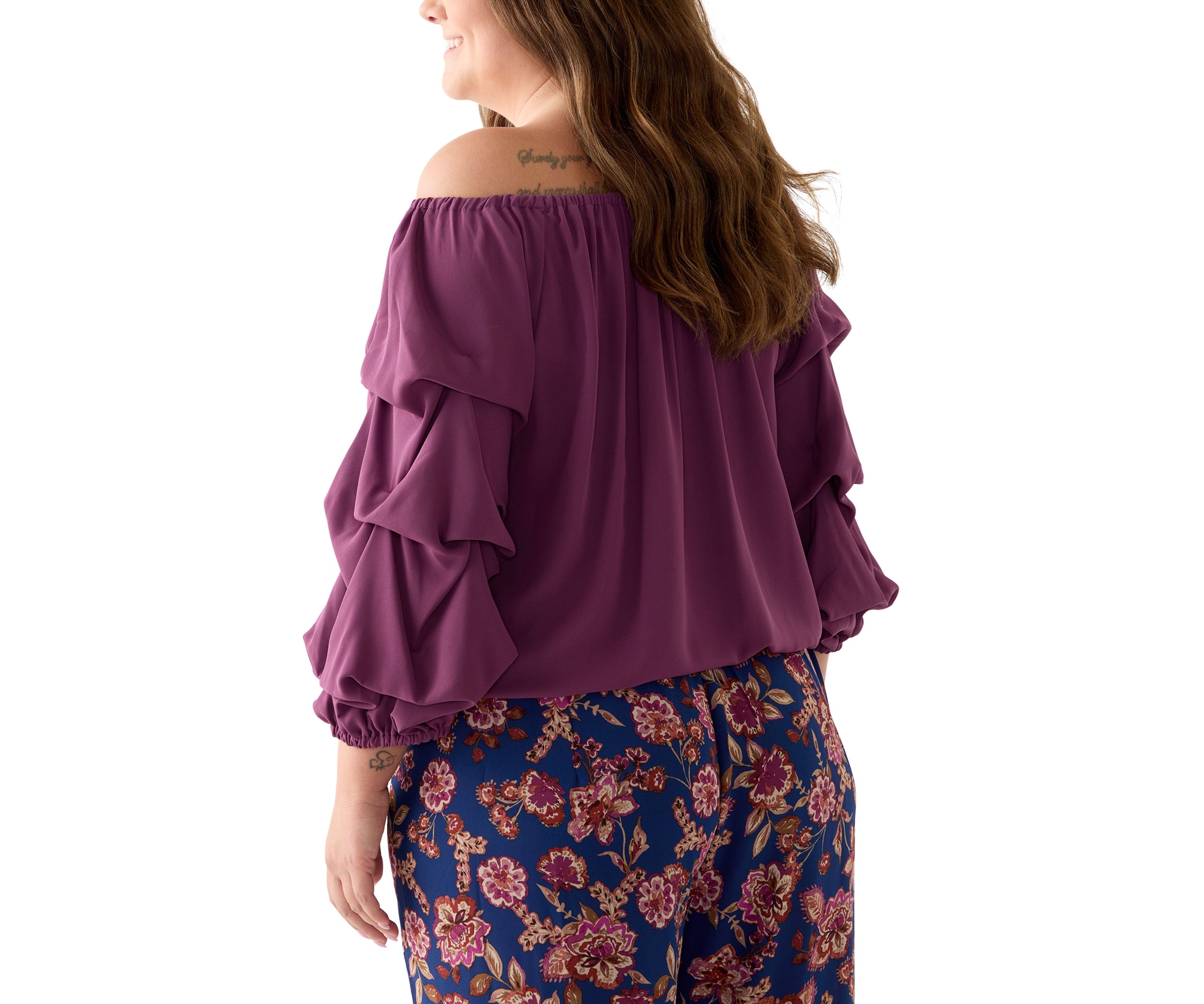 Plus Size Off the Shoulder Bubble Sleeve Top 