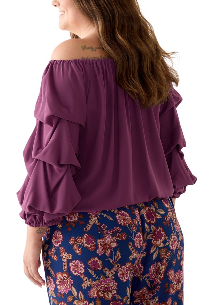 Plus Size Off the Shoulder Bubble Sleeve Top 