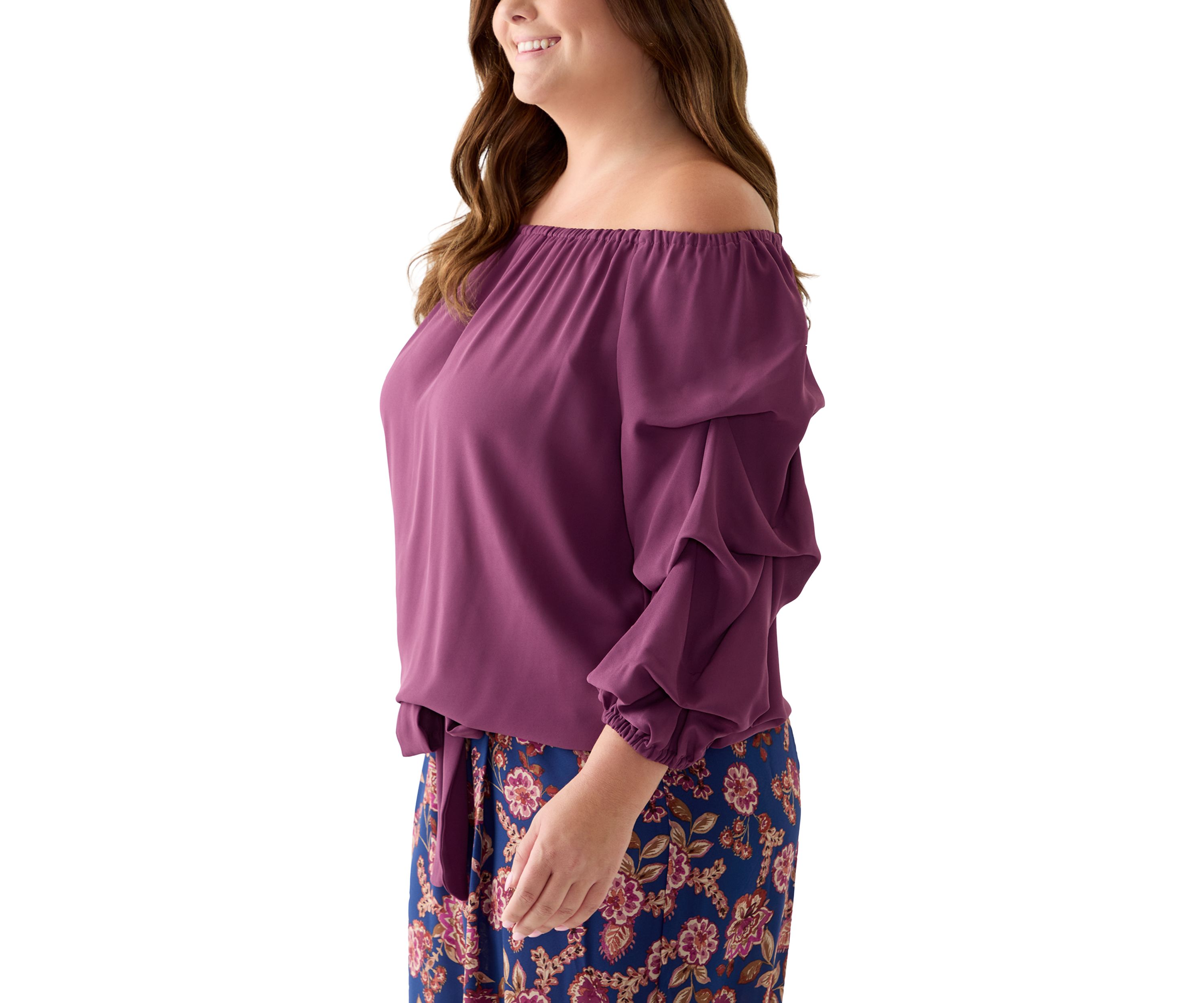 Plus Size Off the Shoulder Bubble Sleeve Top 