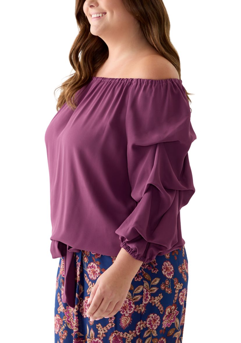 Plus Size Off the Shoulder Bubble Sleeve Top 
