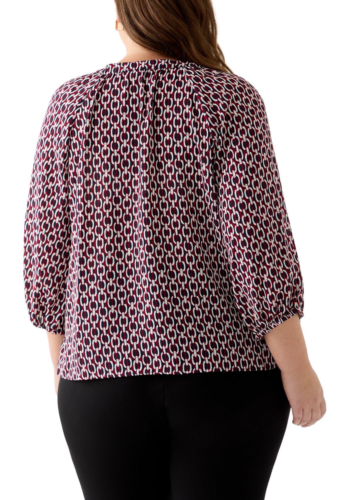 Plus Size 3/4 Sleeve V-Neck Button Front Blouse