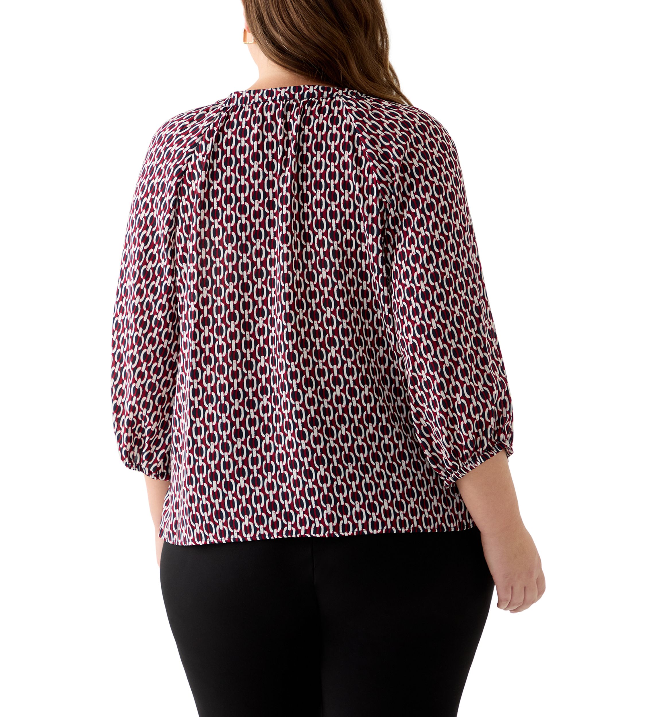 Plus Size 3/4 Sleeve V-Neck Button Front Blouse