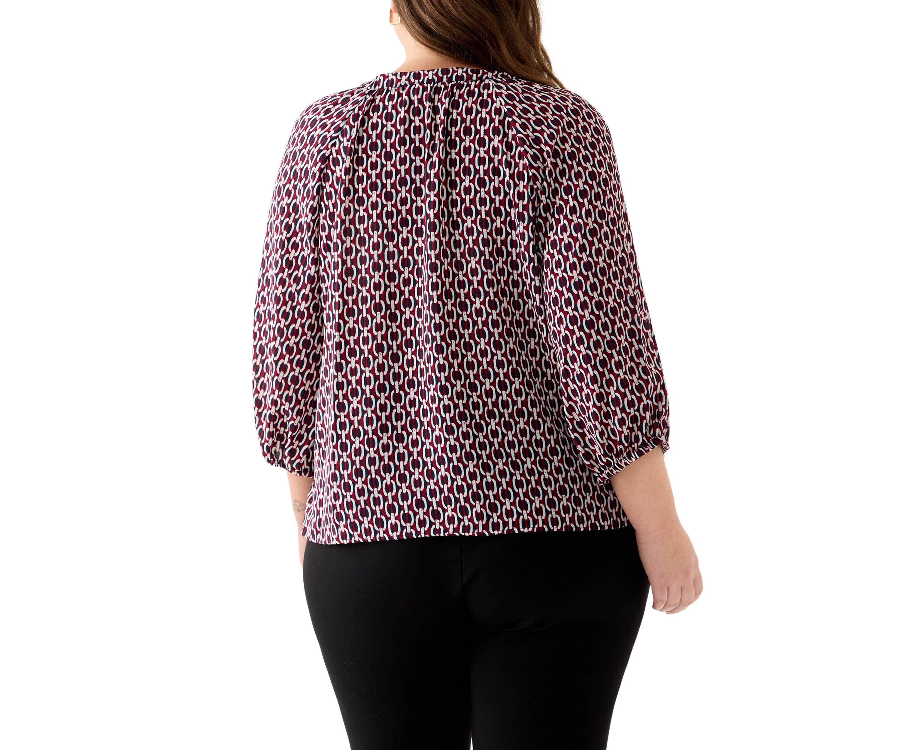 Plus Size 3/4 Sleeve V-Neck Button Front Blouse
