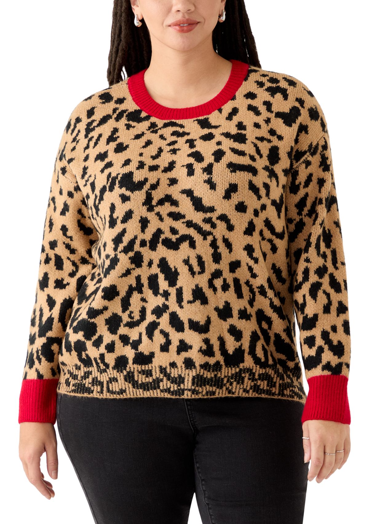 Plus Size Long Sleeve Crew Neck Animal Sweater