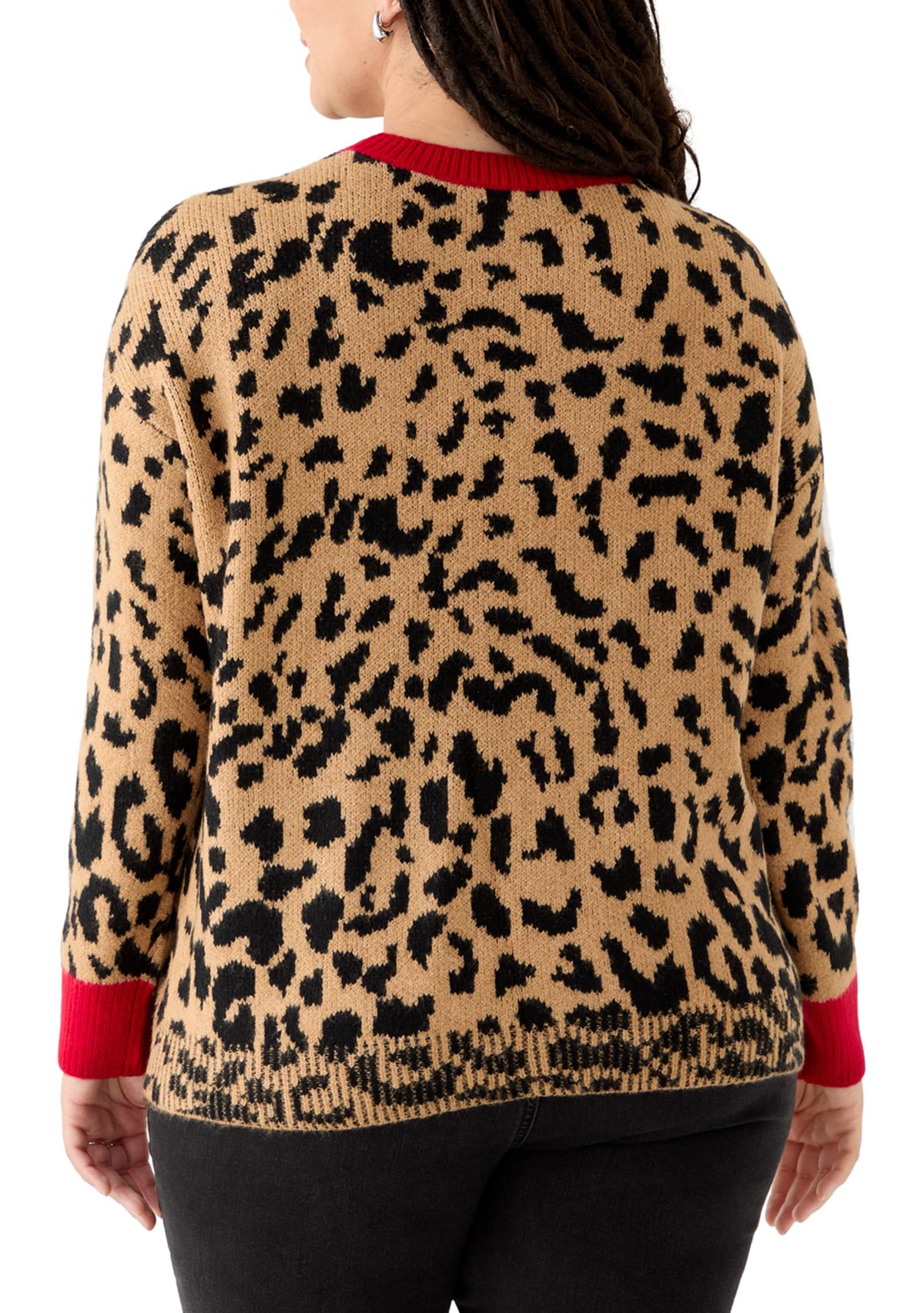 Plus Size Long Sleeve Crew Neck Animal Sweater