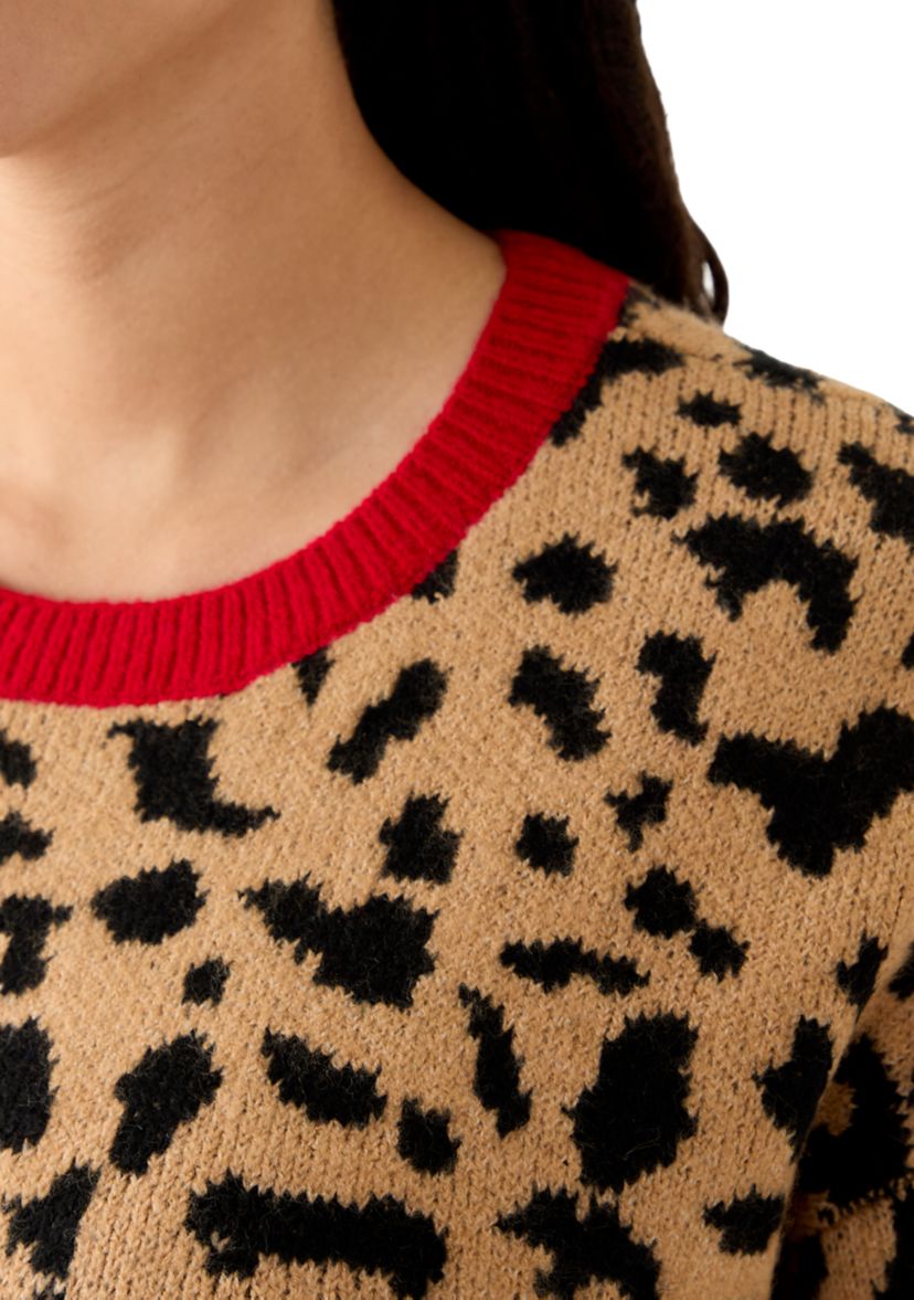 Plus Size Long Sleeve Crew Neck Animal Sweater