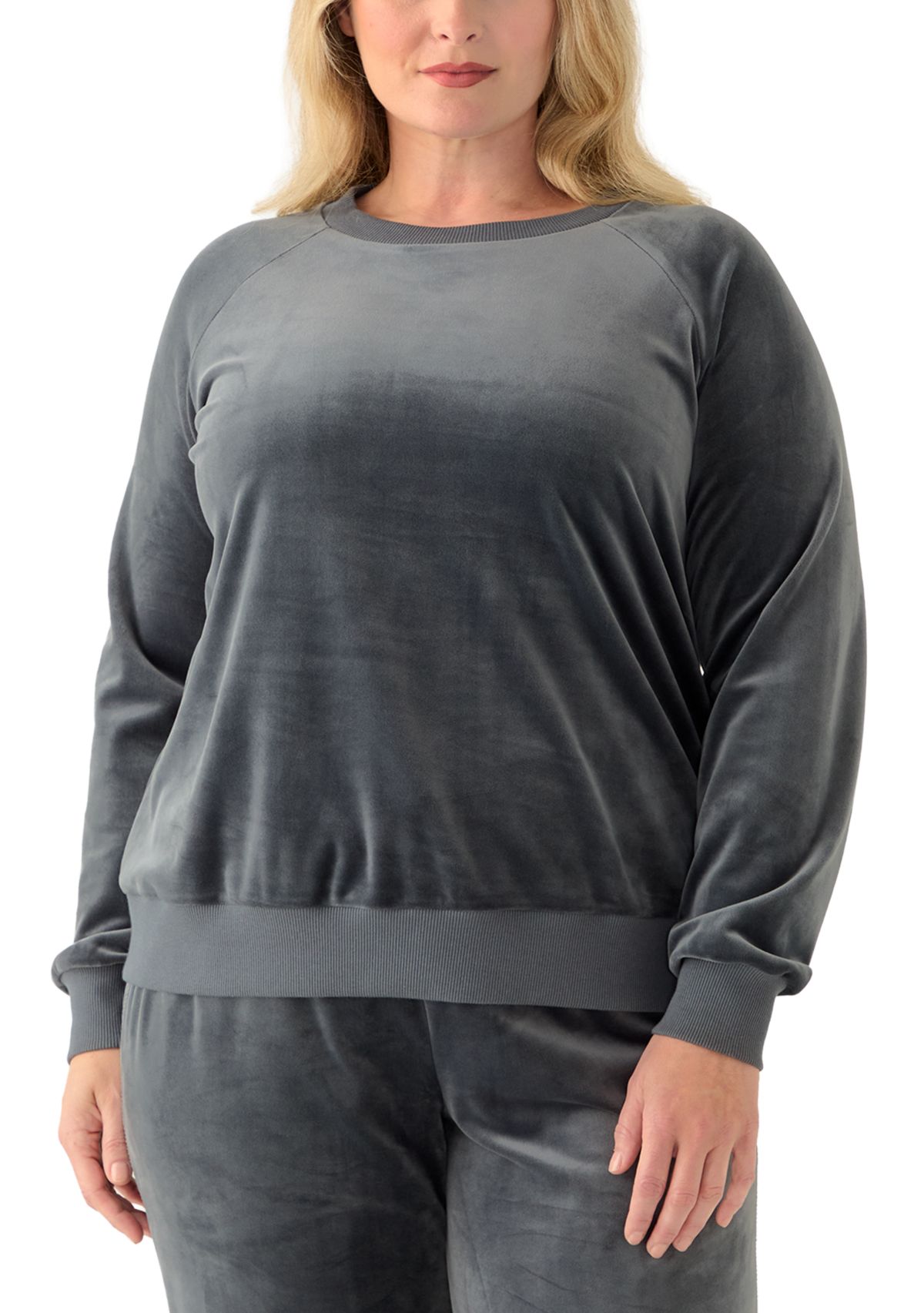 Plus Size Velour Crew Neck Pullover