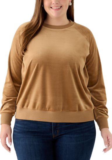 Plus Size Velour Crew Neck Pullover